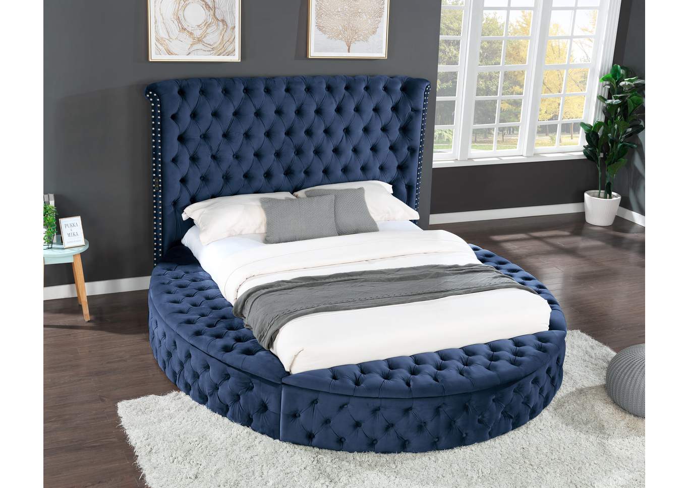 Hazel Navy  King Upholstered Bed image 1