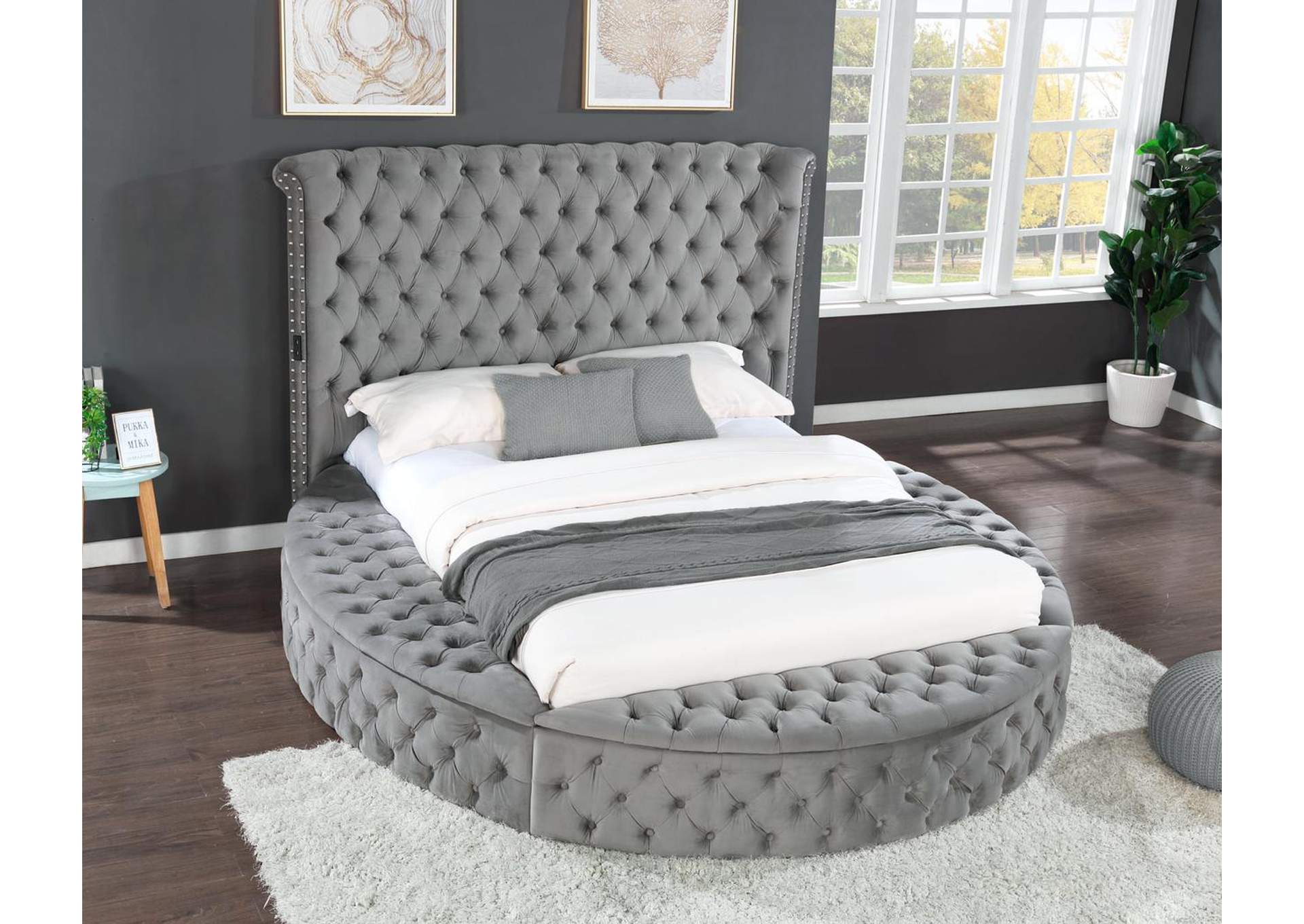 Hazel Gray Queen Upholstered Bed image 1