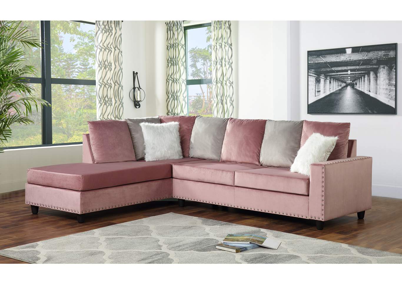 Martha Pink Sectional Sofa Pink image 1