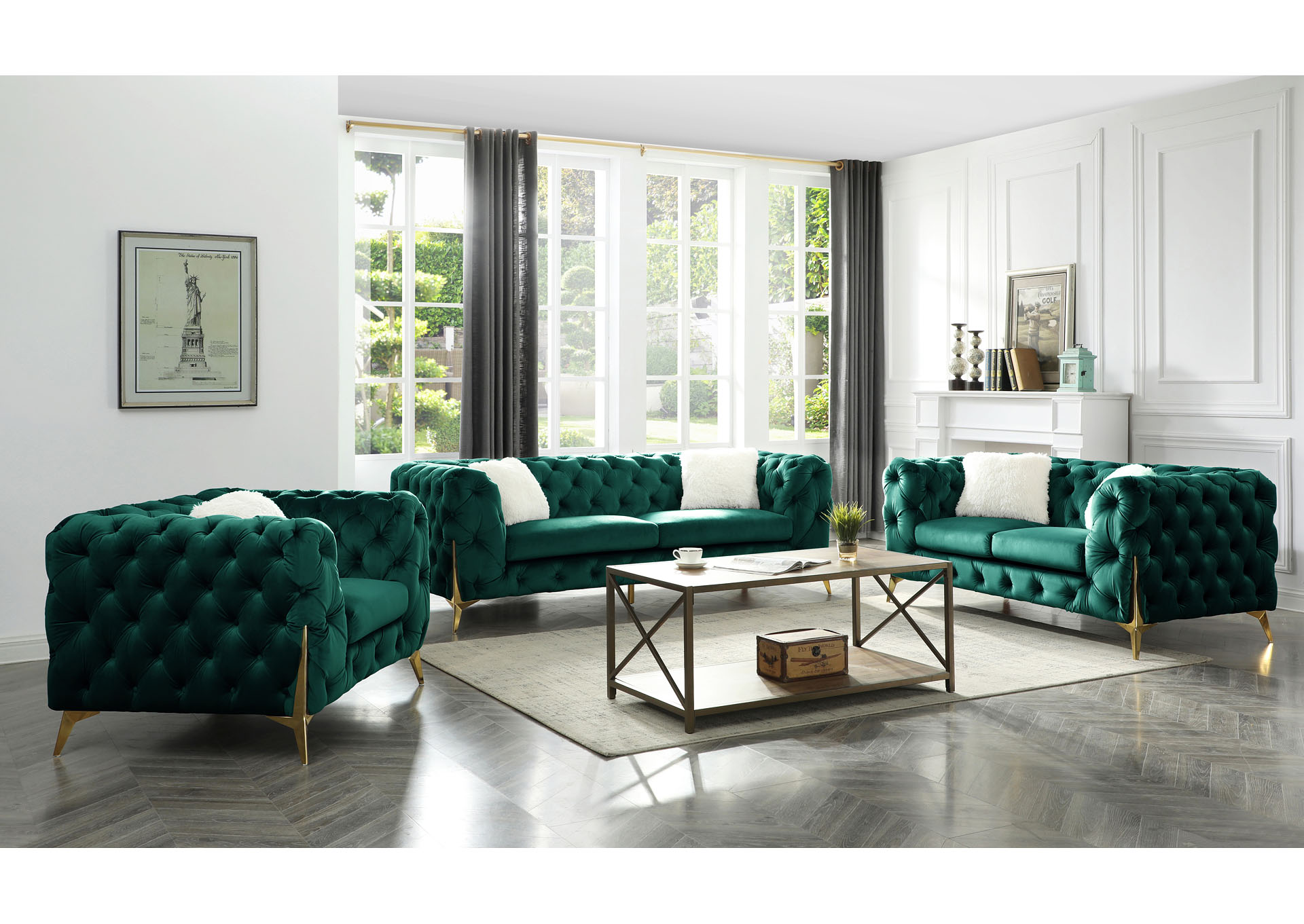 Moderno Green Sofa + Loveseat image 1