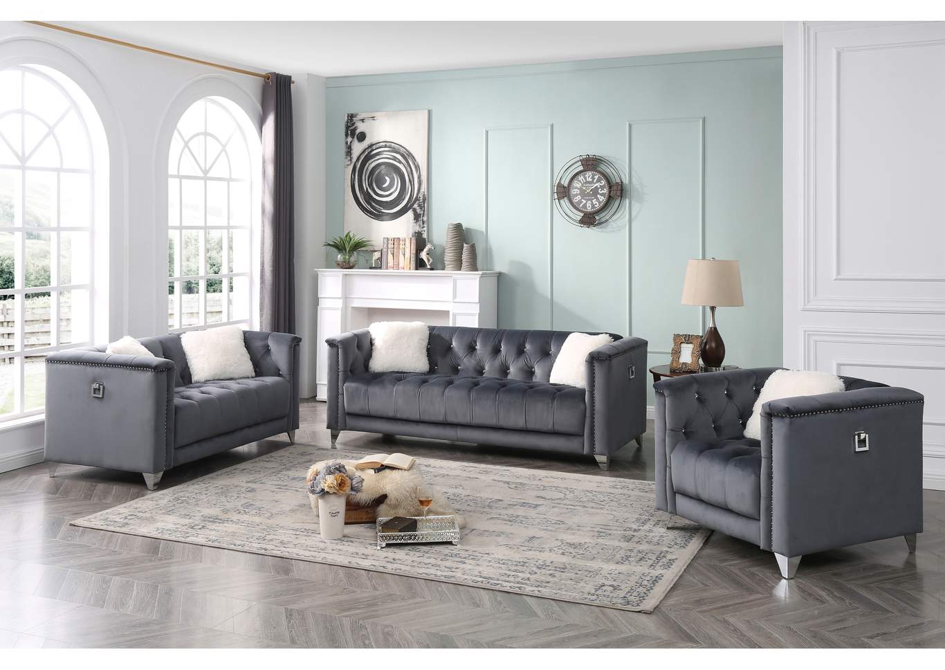 Russell Grey 2 Piece Living Room Set image 1