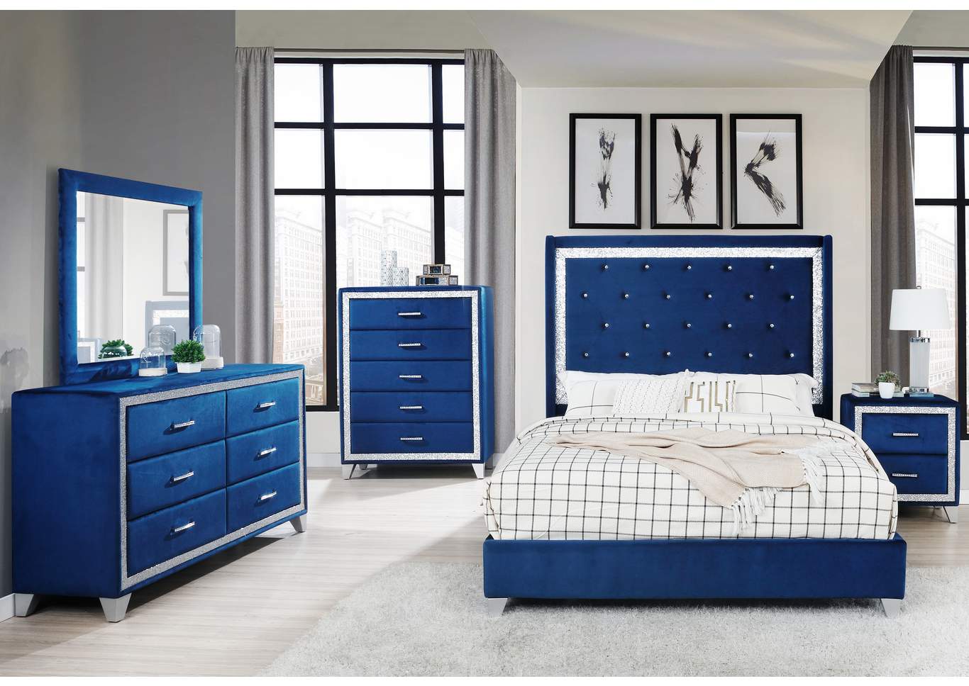 Sapphire Navy Full 4 Piece Upholstered Bedroom Set image 1