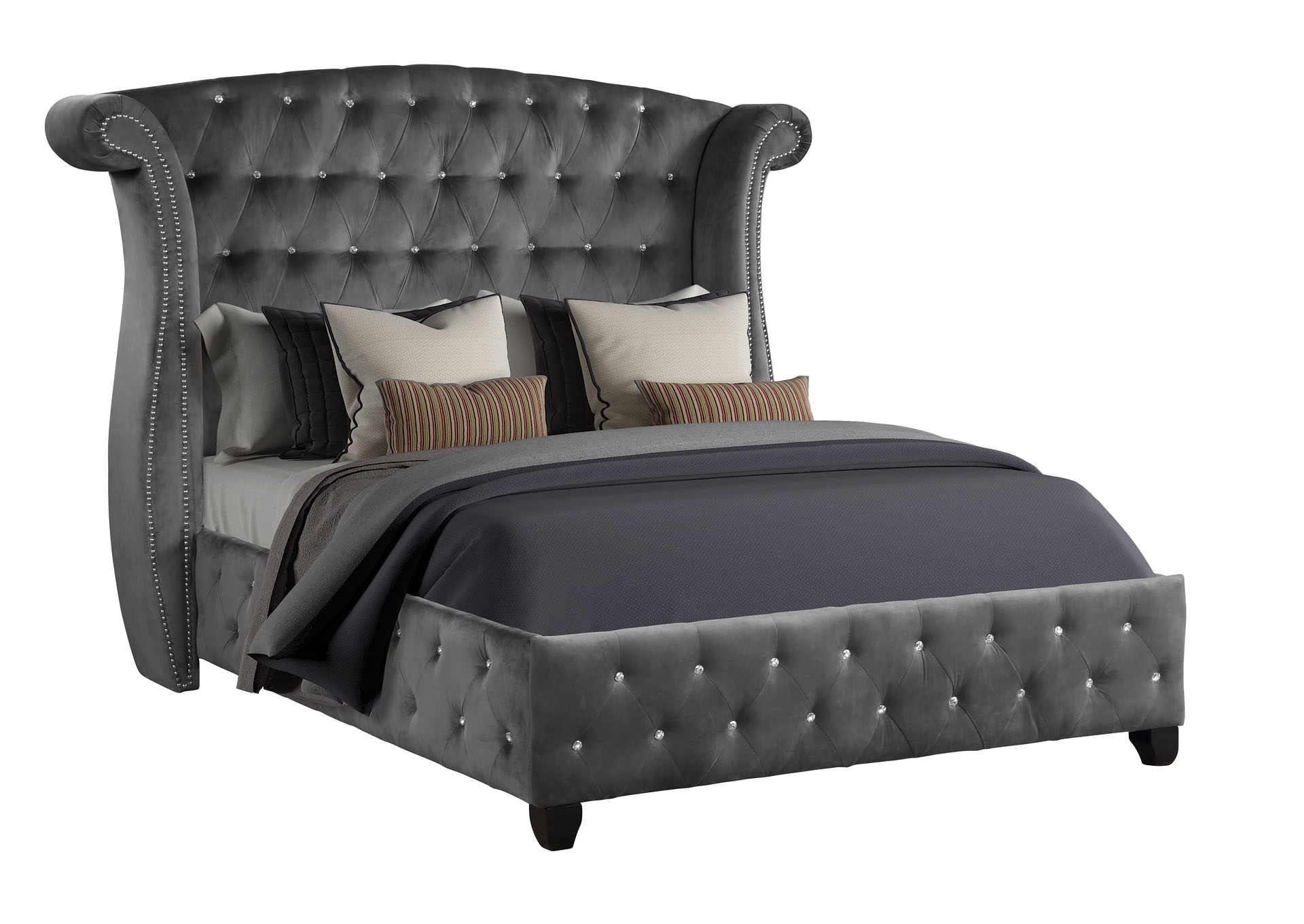 Sophia Gray Queen Upholstered Bed image 1