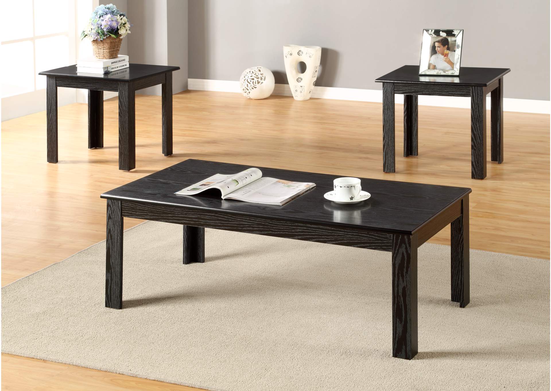 3306K 3 Piece Black Parquet Coffee And End Set image 1