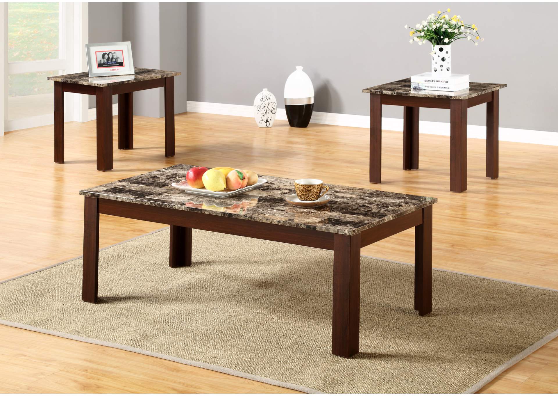 3306M 3 Piece Faux Marble Top Coffee And End Set image 1