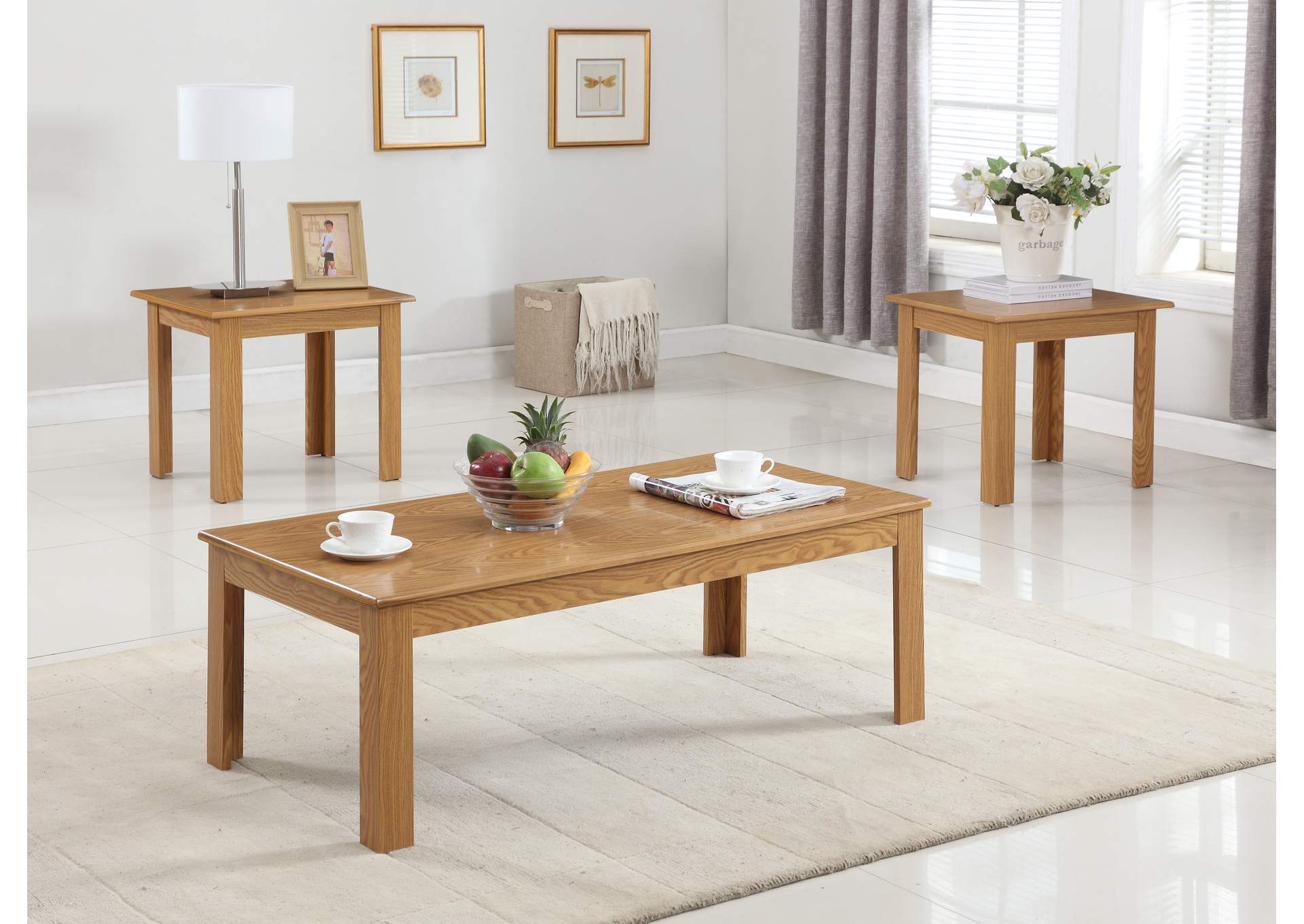 3306O 3 Piece Oak Parquet Coffee And End Set image 1