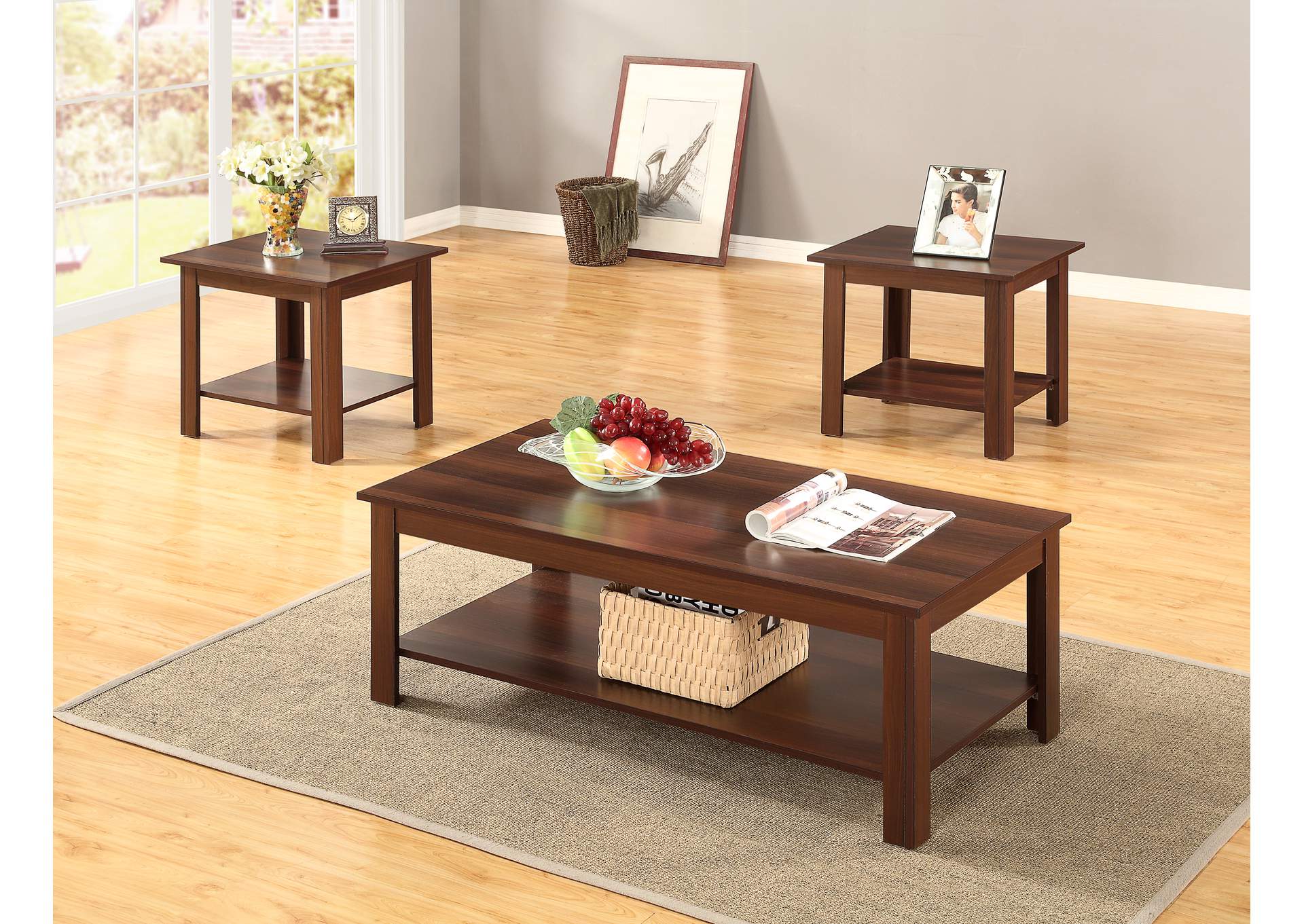 3316O 3 Piece Dark Oak Coffee And End Table Set image 1