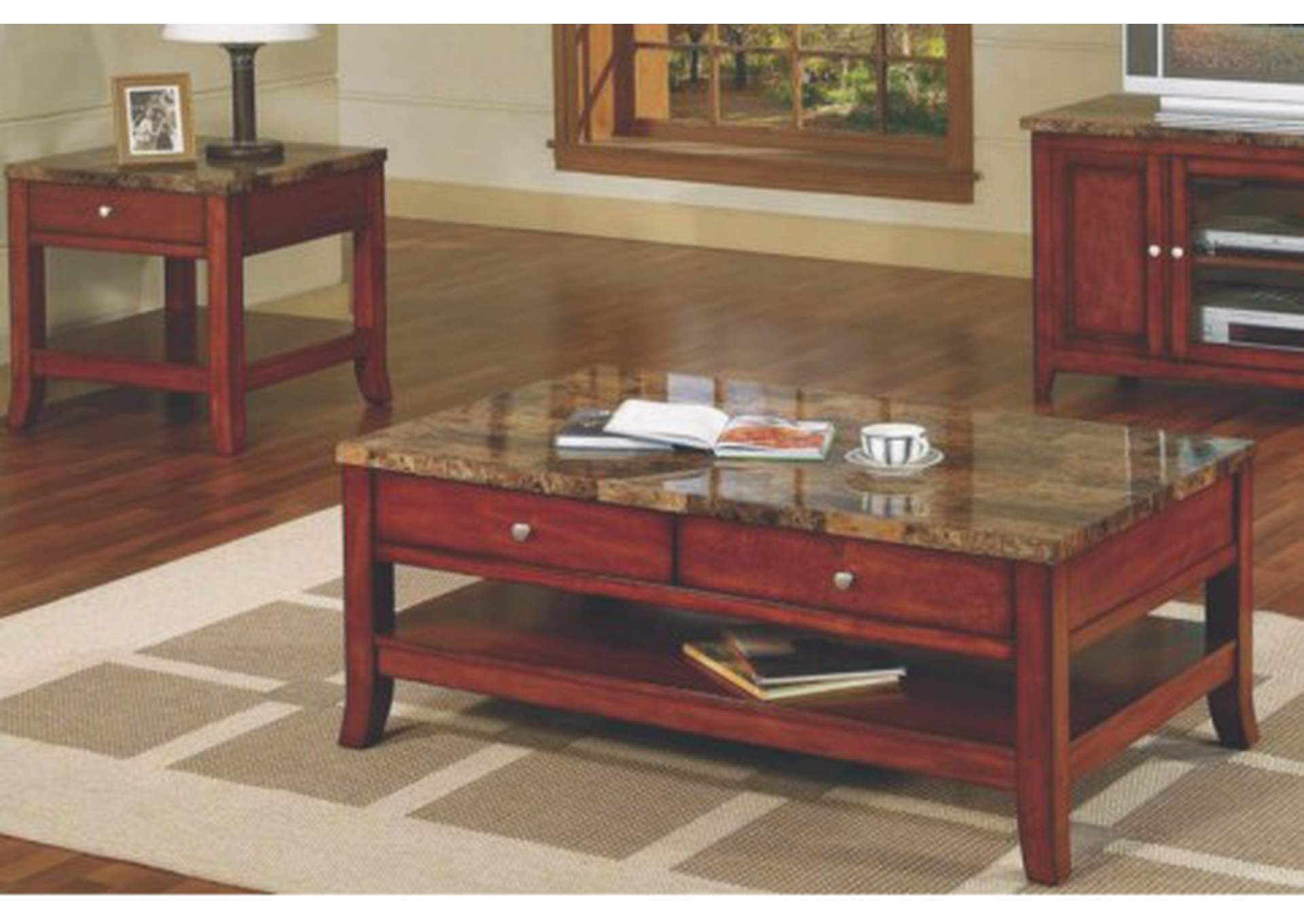 3327E Faux Marble End Table - Cherry image 1