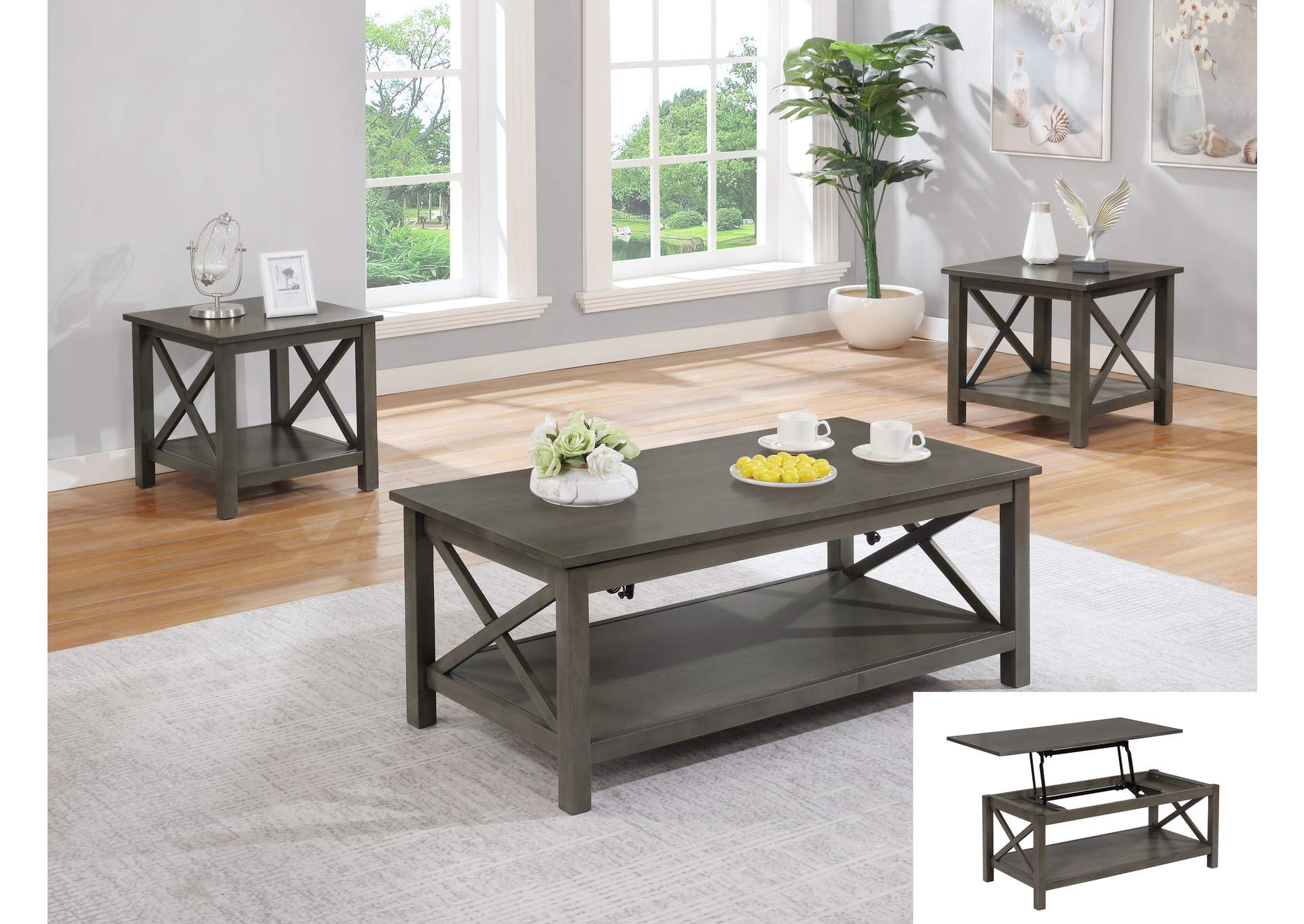 3395G 3 Piece Lift Top Cocktail Table Set Grey image 1