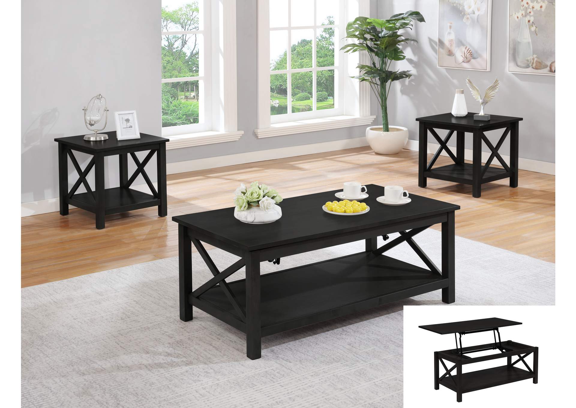 3395K 3 Piece Lift Top Cocktail Table Set Black image 1