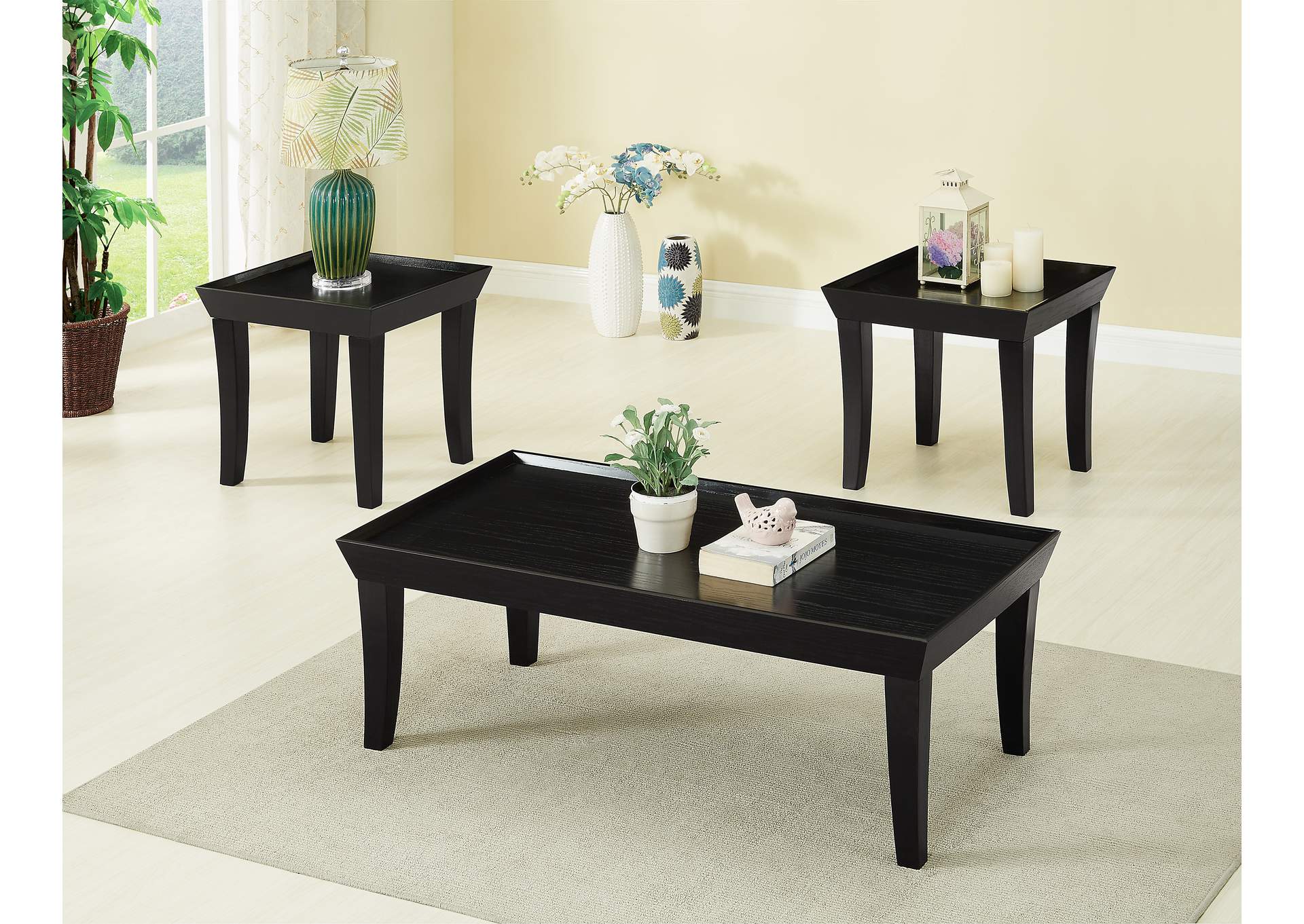3399K 3 Piece Black Coffee And End Table Set image 1