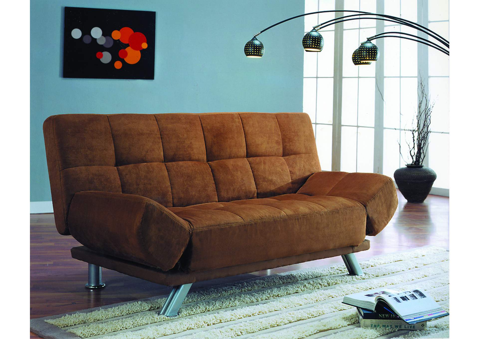 4416D Dark Brown Click - Clack Futon Sofa With Adjustable Arms image 1