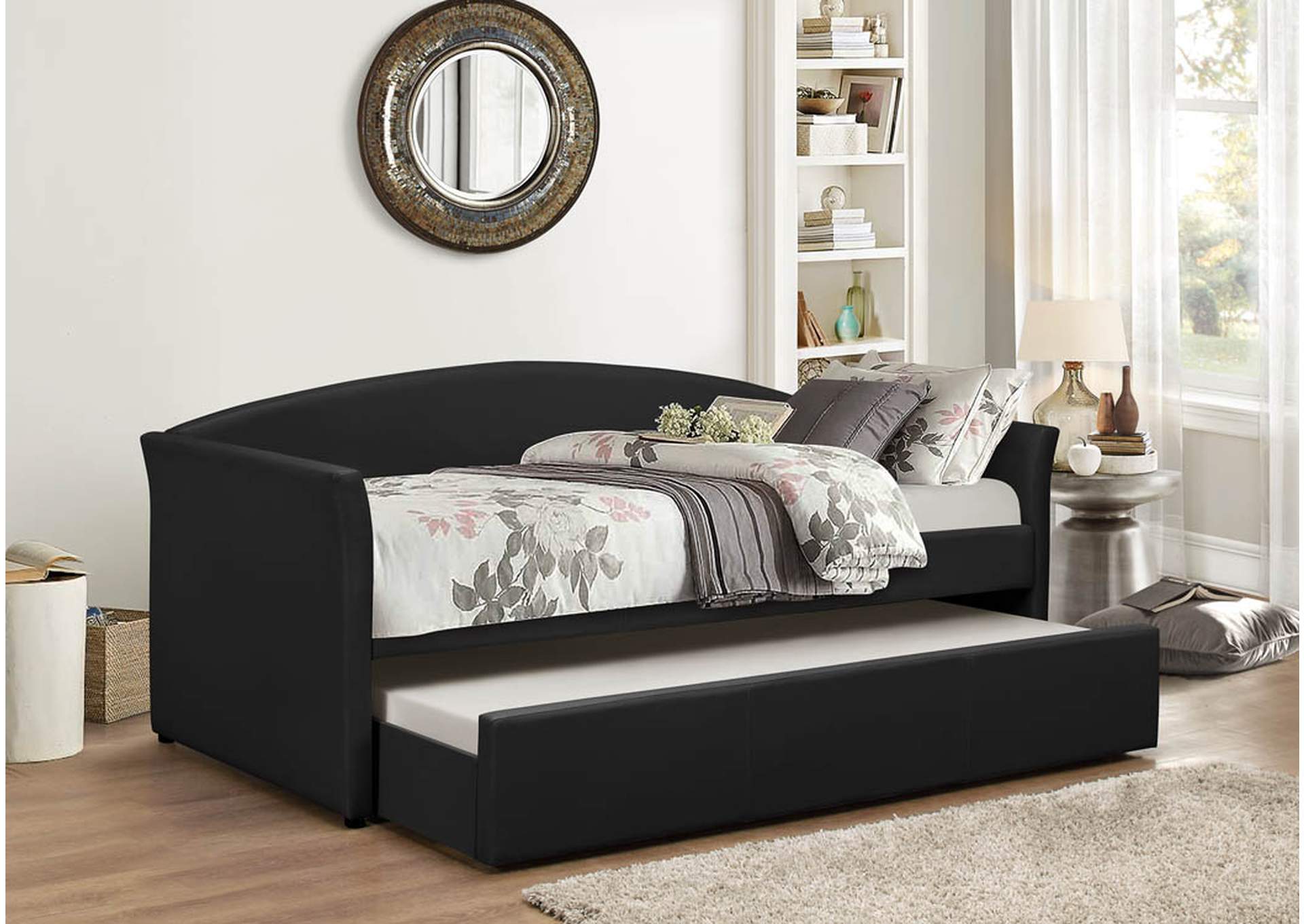4420 Black Faux Leather Daybed With Trundle