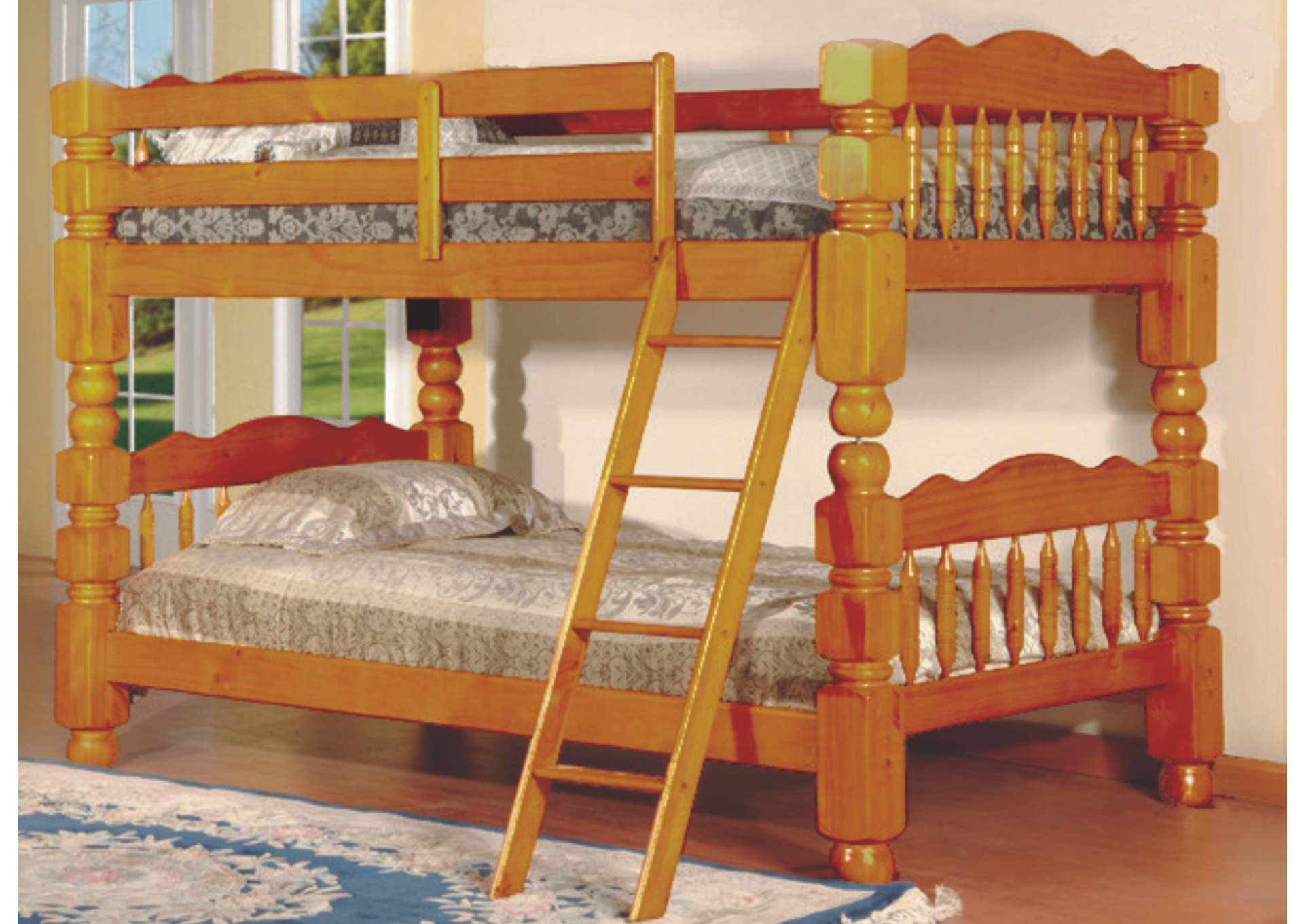 4471H 5 Inch Wooden Post Twin - Twin Convertible Bunk Bed Honey Pine image 1