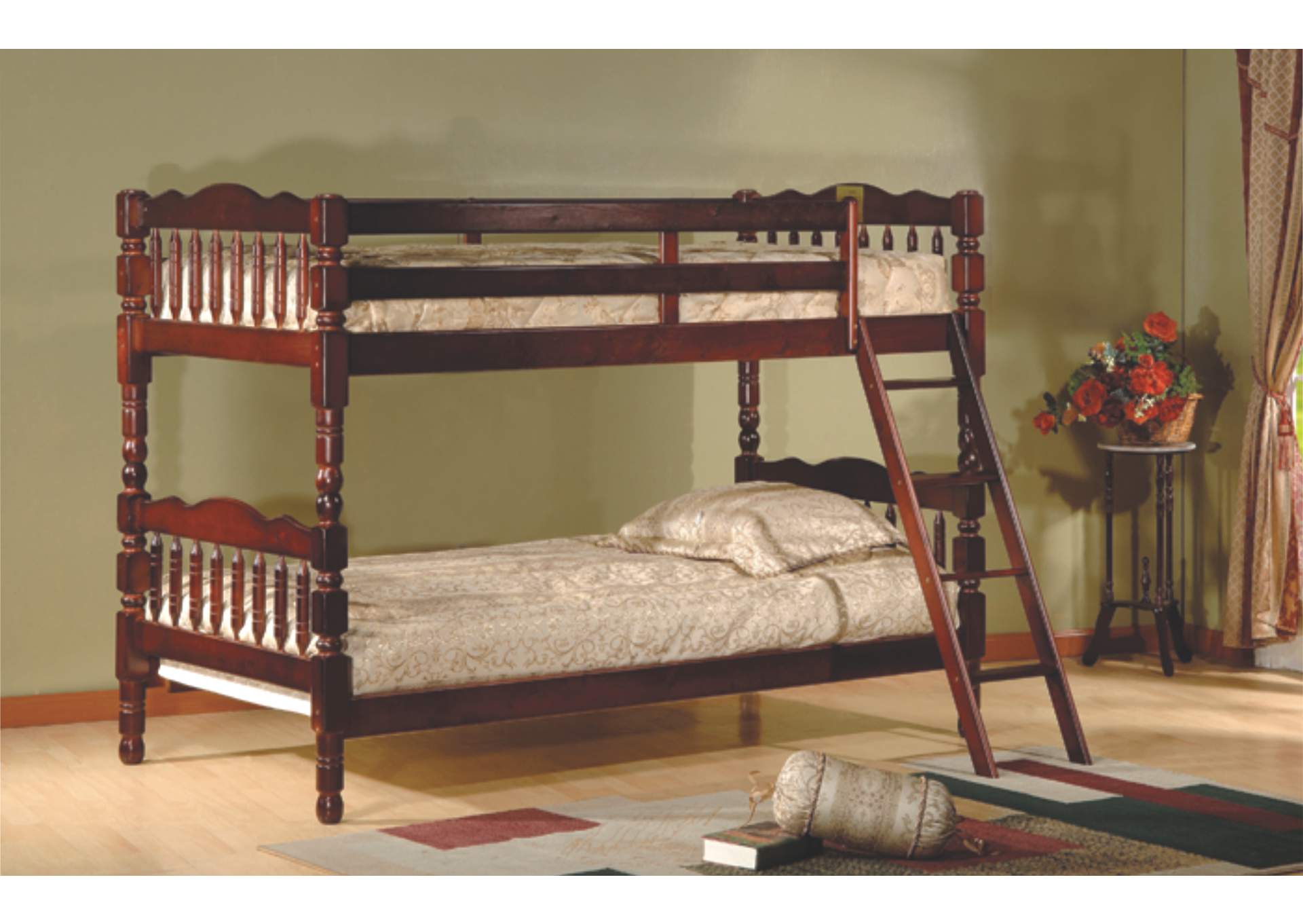 4473C 3 Inch Wooden Post Cherry Twin - Twin Convertible Bunk Bed image 1