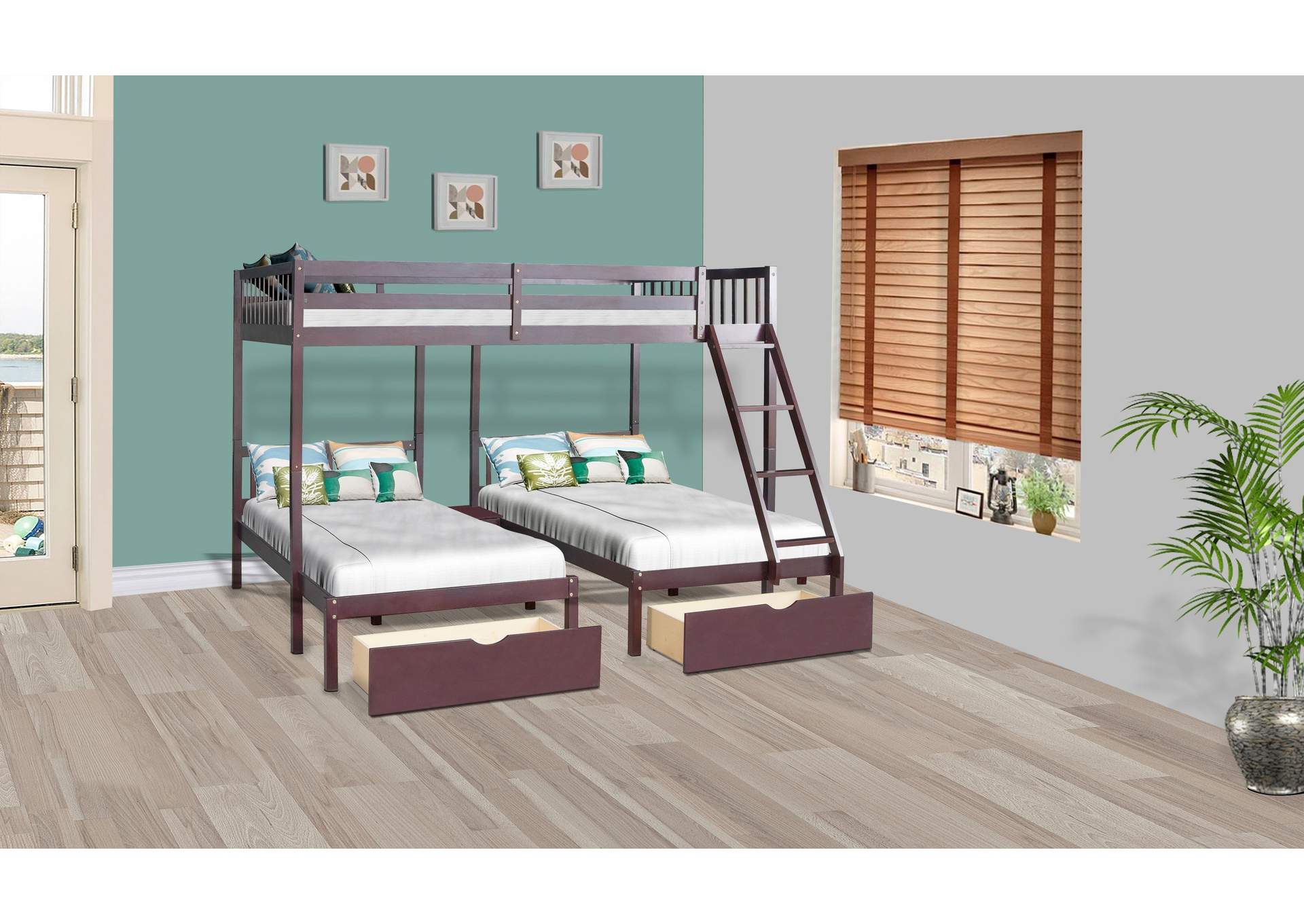 4475E Espresso Triple Bunk Bed With Drawer image 1