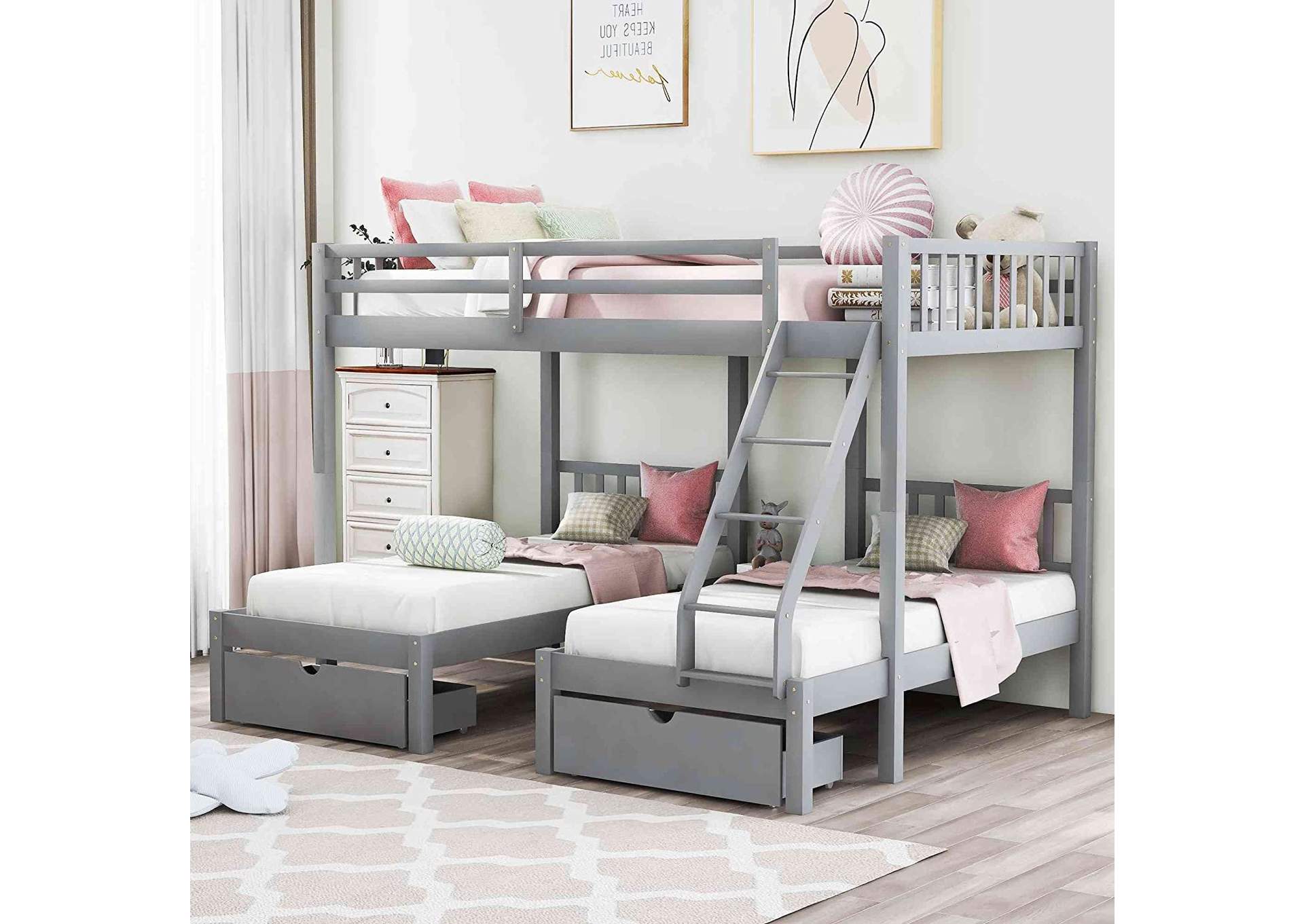 4475G Grey Triple Bunk Bed With Drawer image 1
