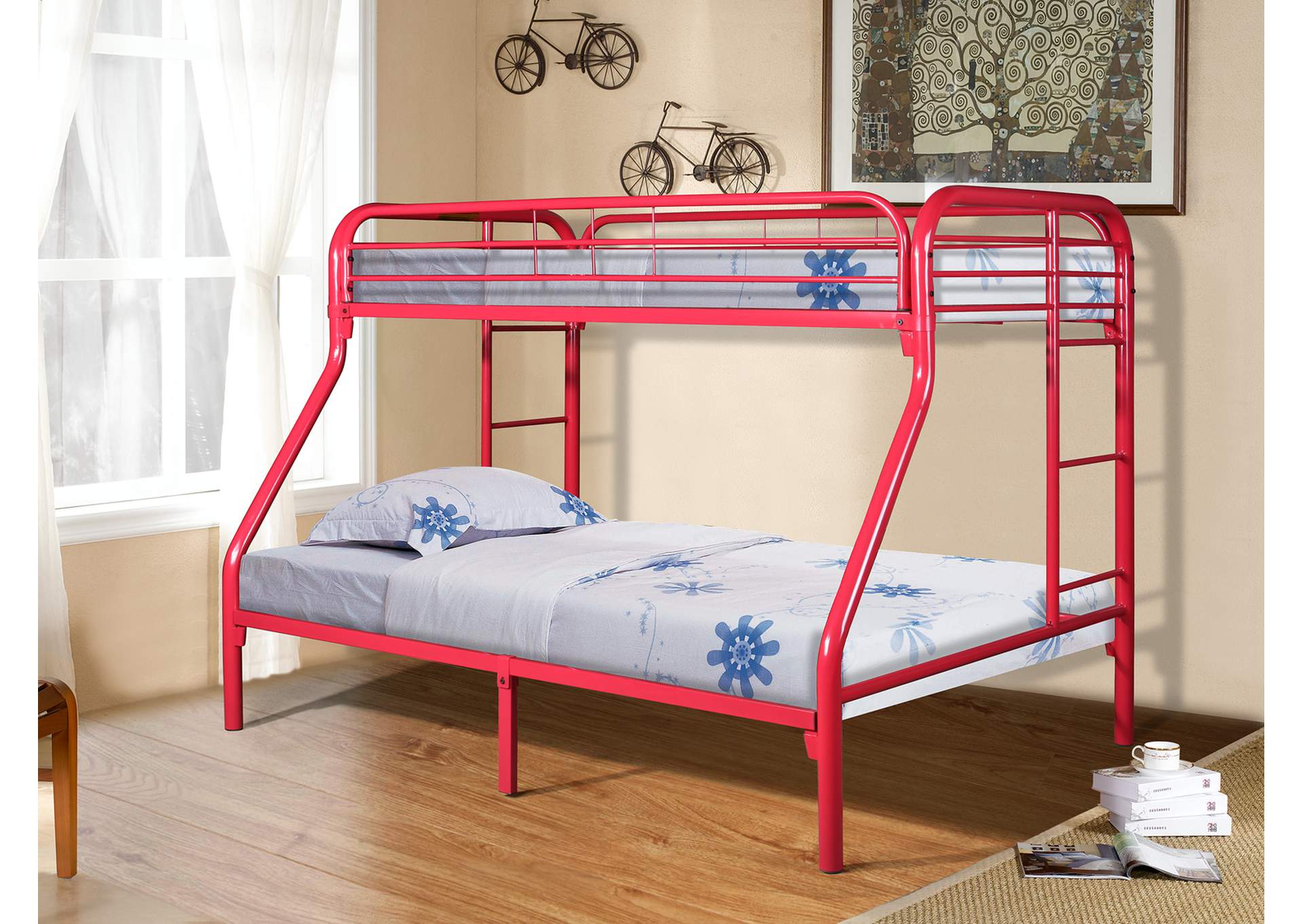 4482R 2" Twin - Full Bunk Bed Red image 1