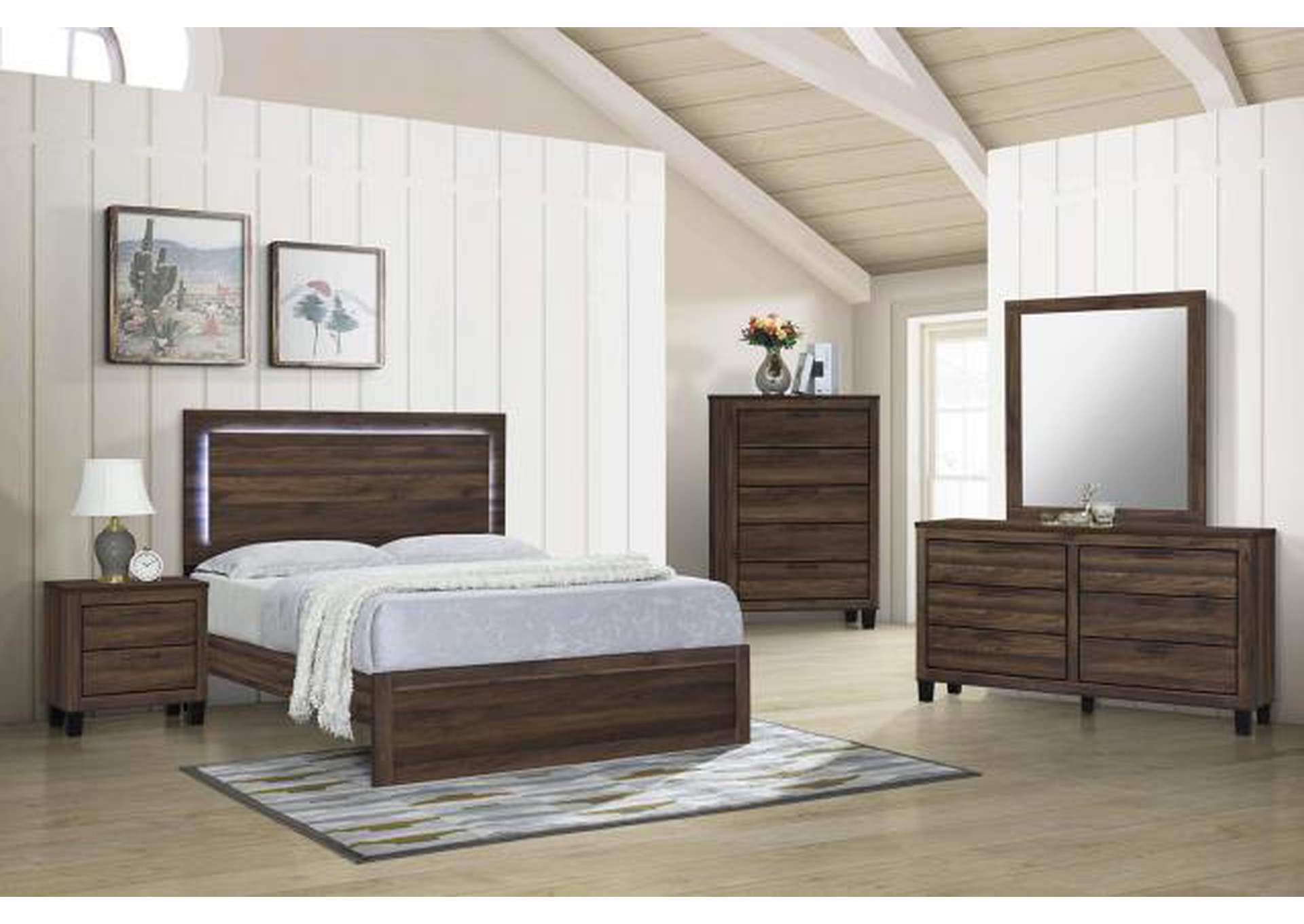 B052 4 Piece Old Wood Queen Bedroom Set Q - D - M - C image 1