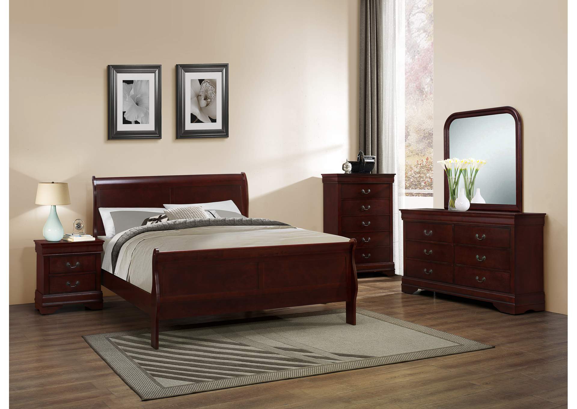 B293 4 Piece Cherry Louis Philippe Bedroom Set Q - D - M - N