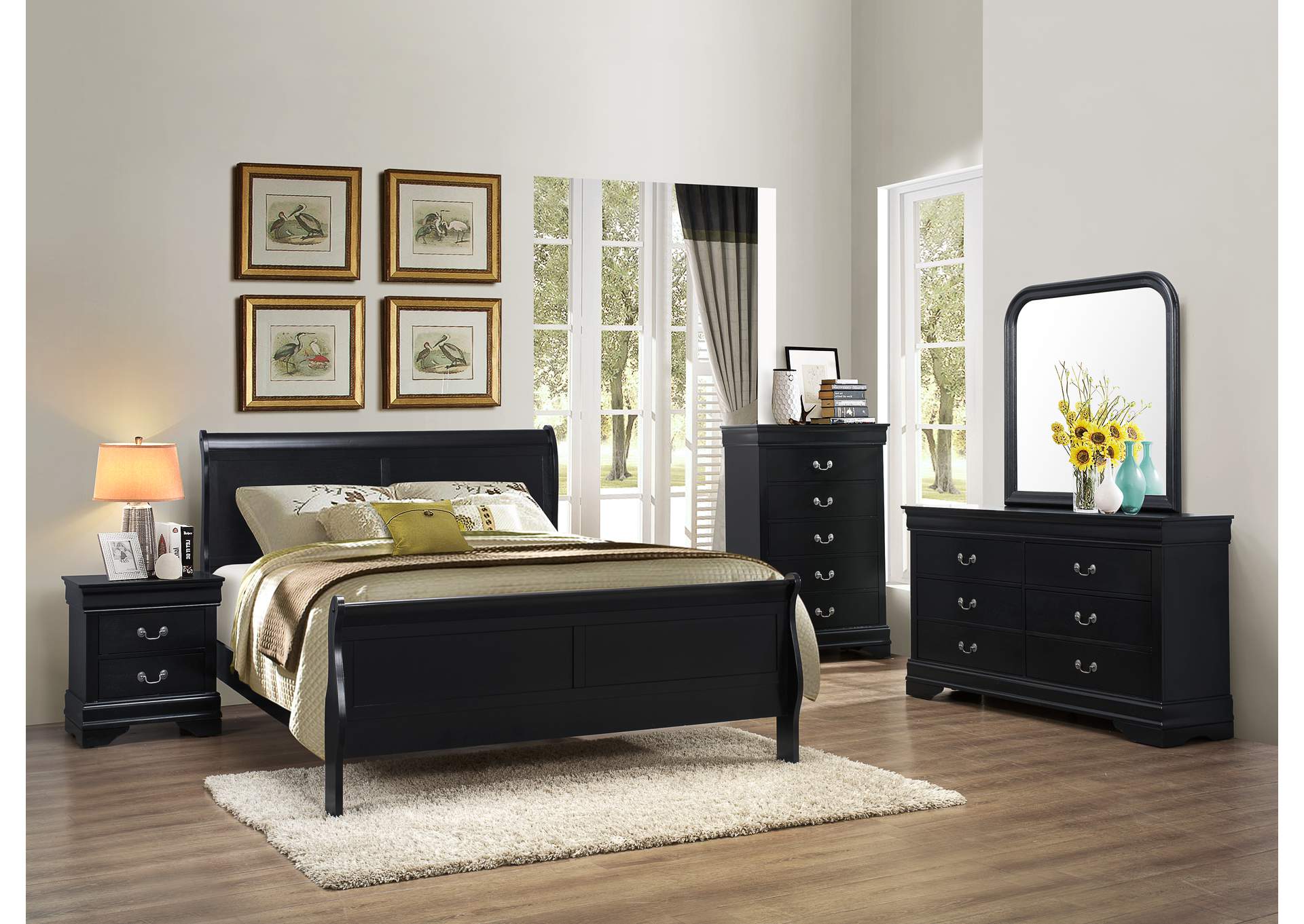 B295 Black Louis Philippe Full Bed