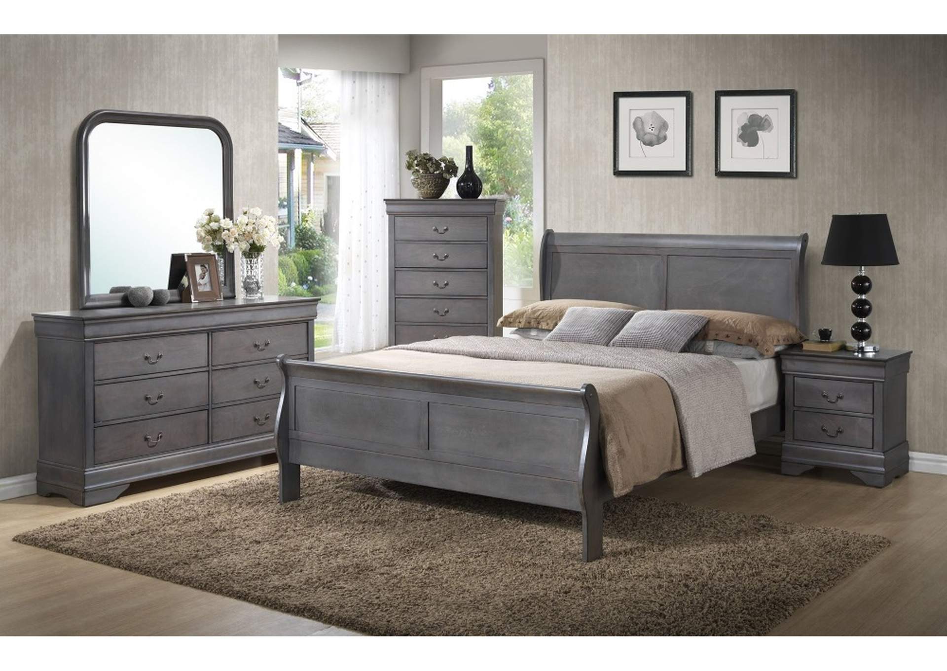 B296 6 Piece Grey Louis Philippe Bedroom Set Q - D - M - 2N - C image 1
