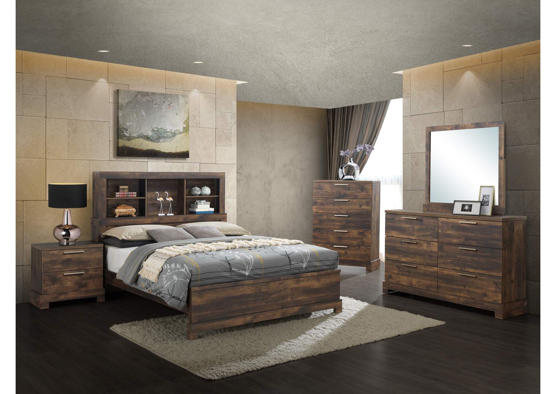 B438 5 Piece Walnut Queen Bedroom Set Q - D - M - N - C