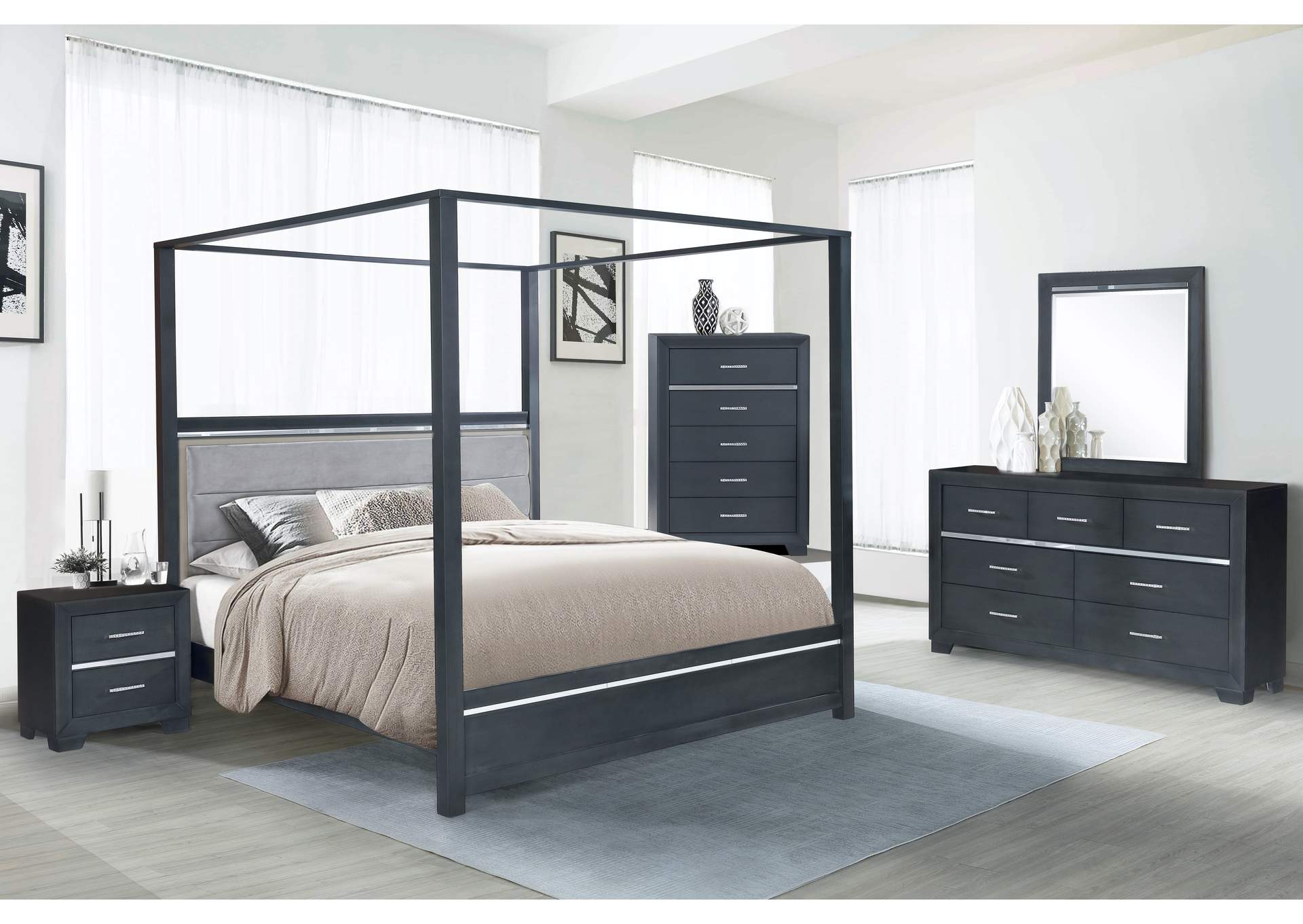 B516 4 Piece Grey Queen Bedroom Set Q - D - M - N image 1