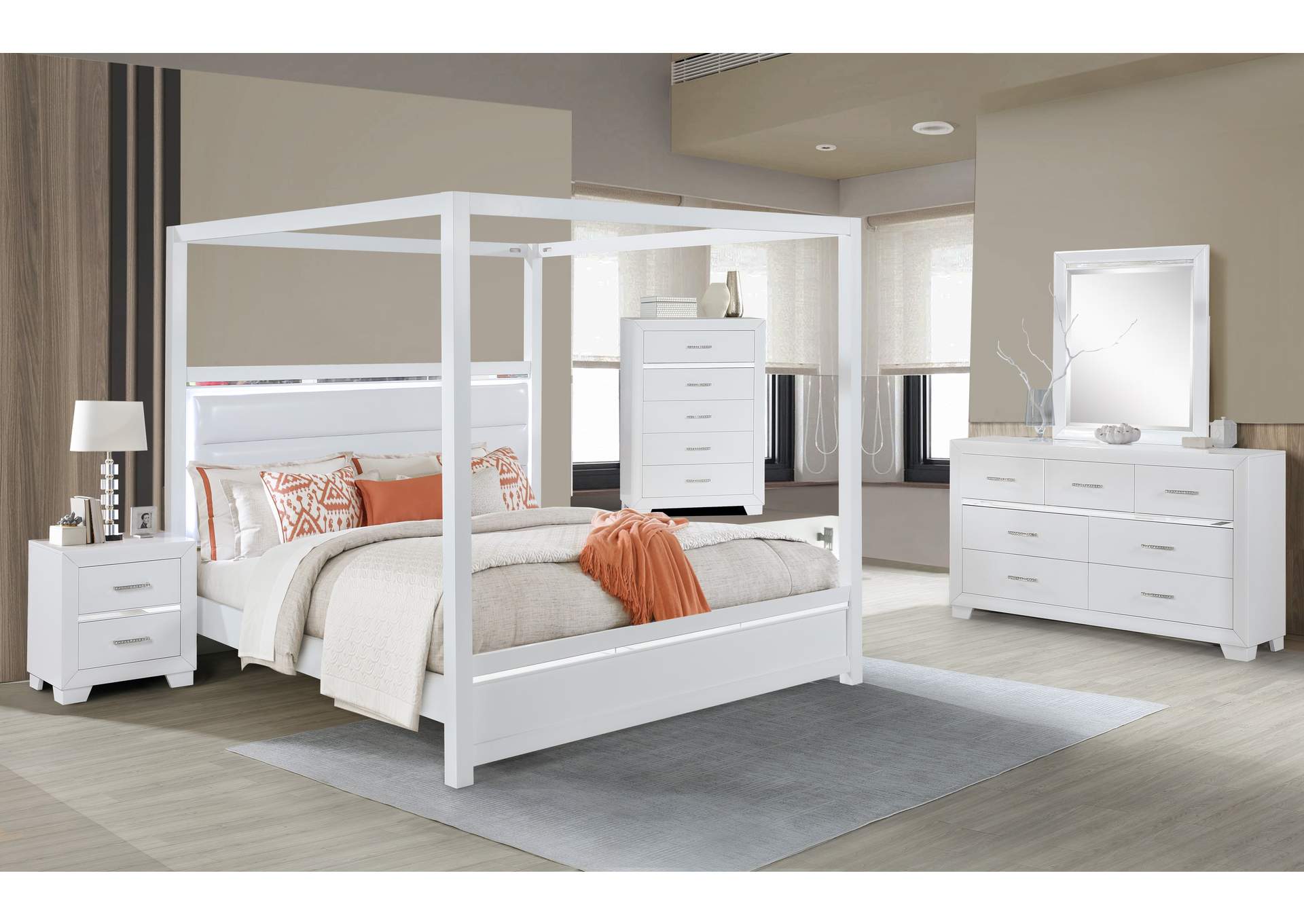 B517 4 Piece White Queen Bedroom Set Q - D - M - N