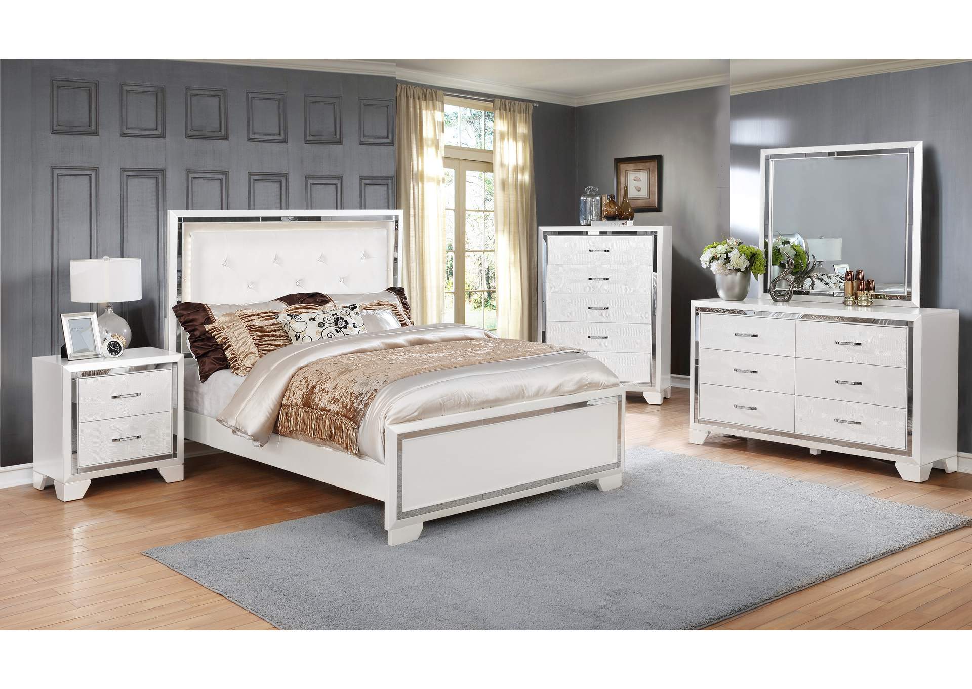 B591 4 Piece White Queen Bedroom Set Q - D - M - N
