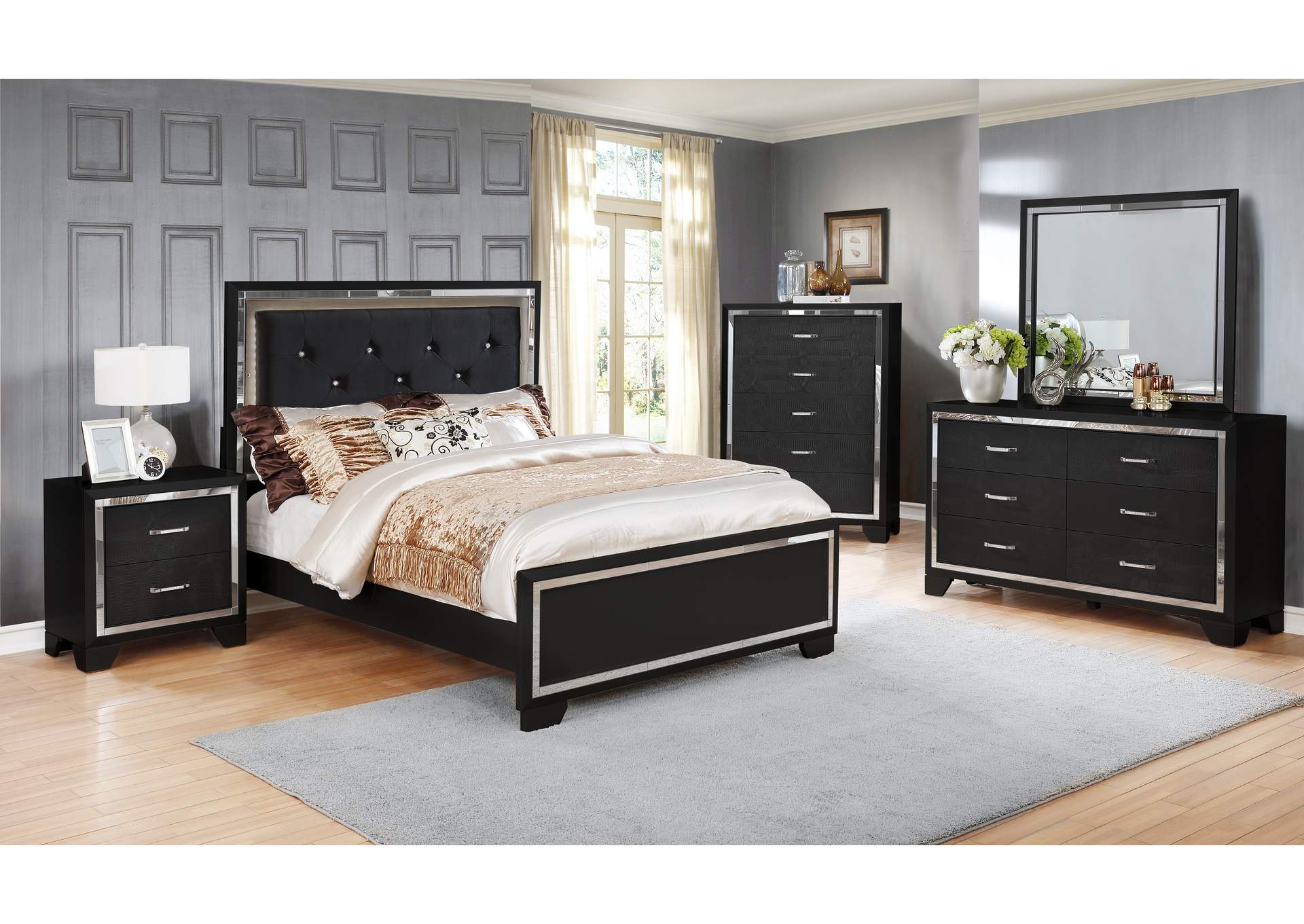 B592 4 Piece Black Queen Bedroom Set Q - D - M - N
