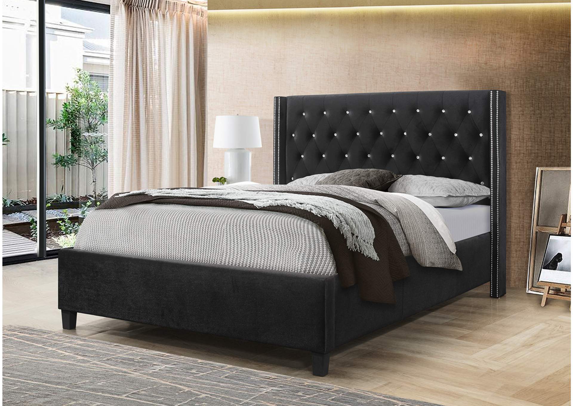 B625 Black Velvet Queen Bed image 1