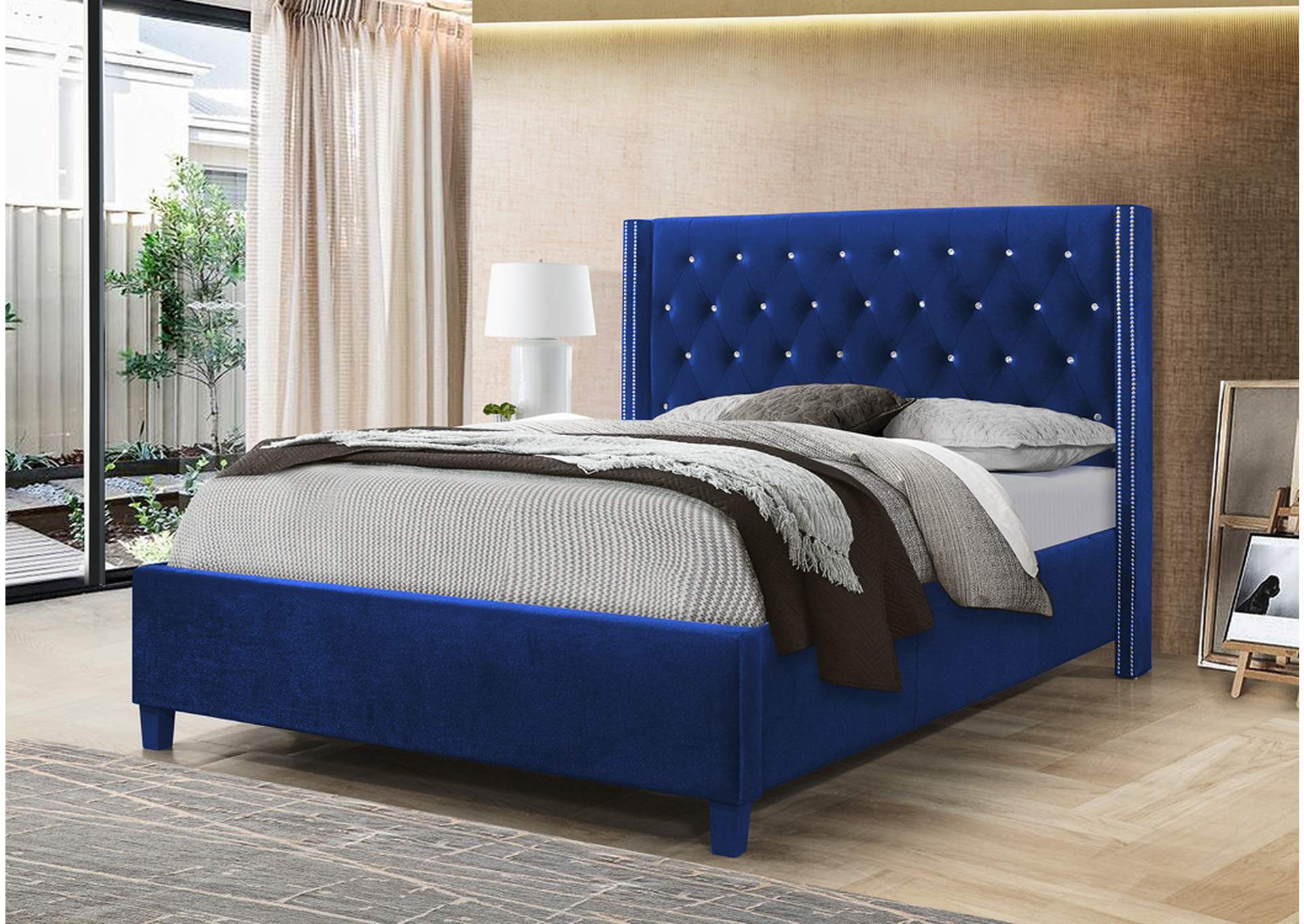 B626 Blue Velvet King Bed image 1
