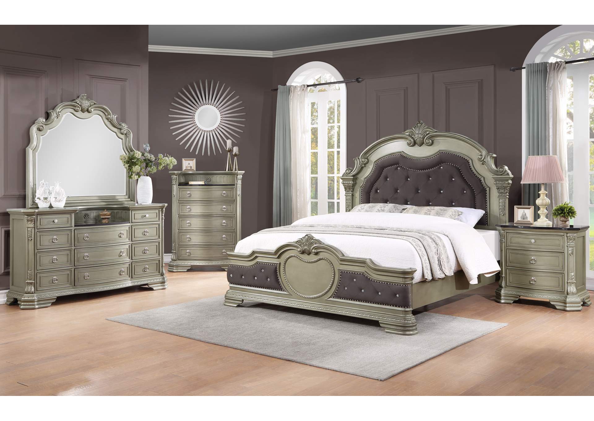 B870 3 Piece Antic Silver Queen Bedroom Set Q - D - M image 1