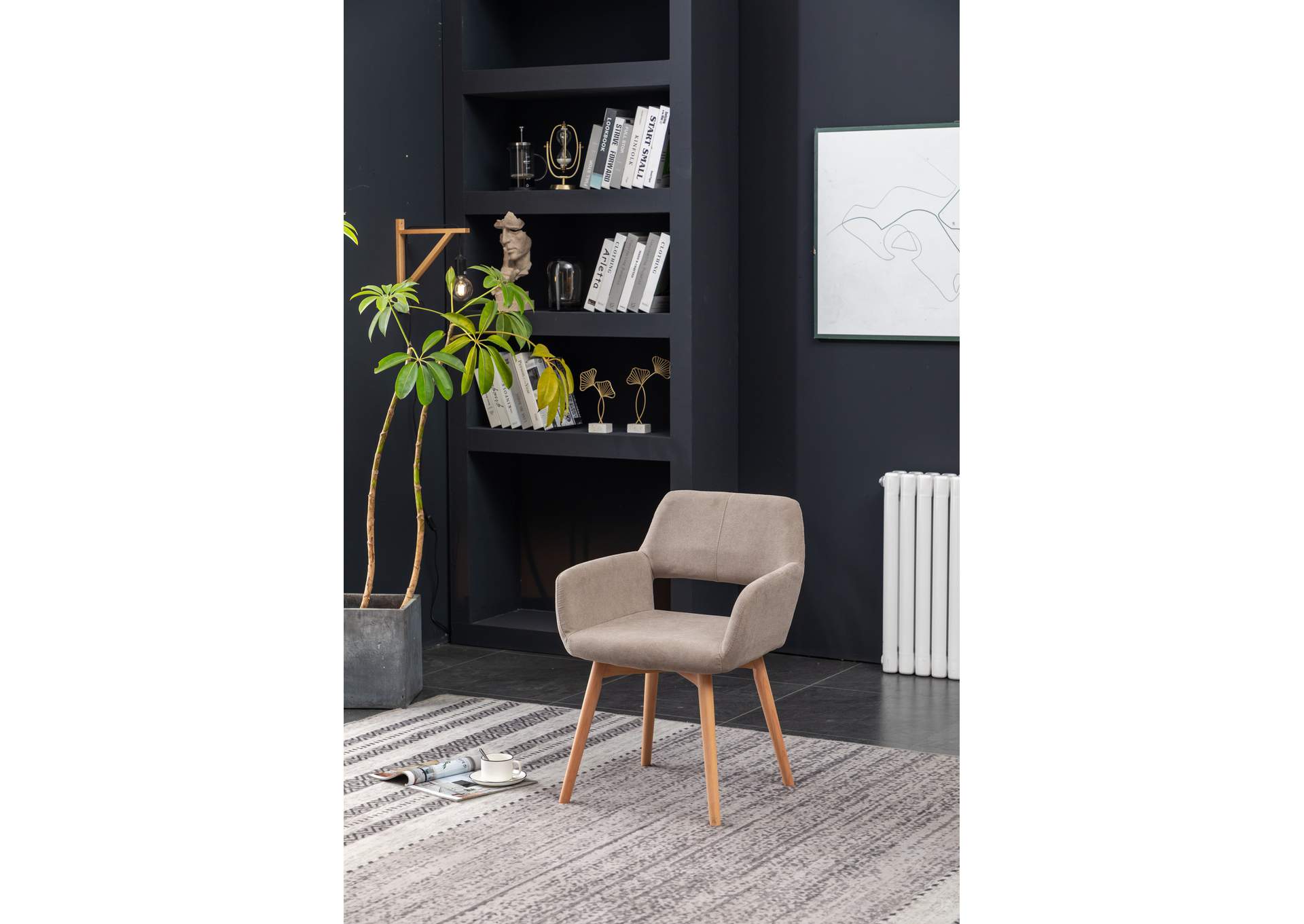 C007U Beige Velvet Accent Chair 2-In-1Box image 1