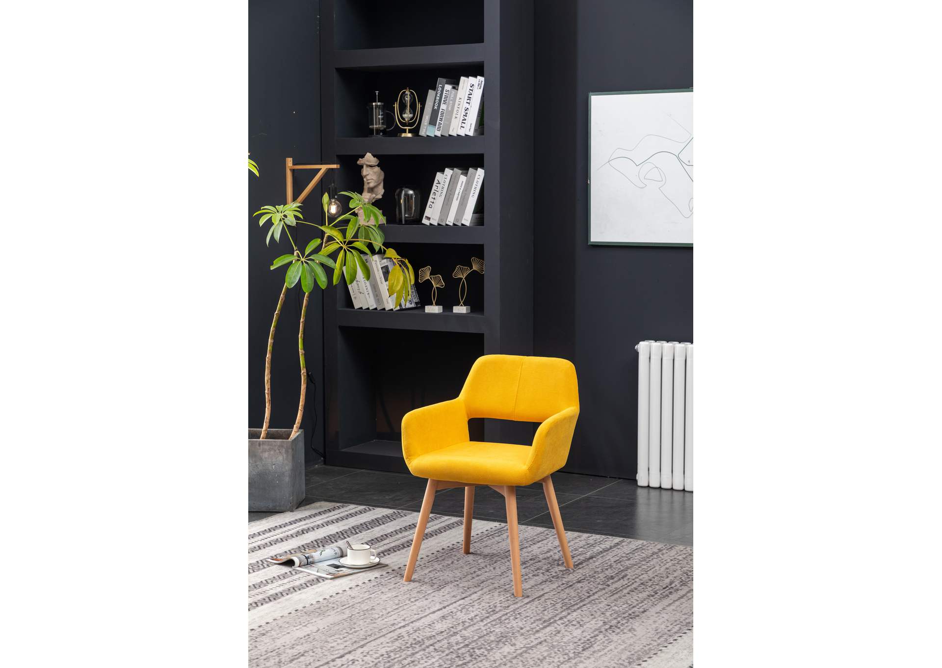 C007U Yellow Velvet Accent Chair 2-In-1Box image 1