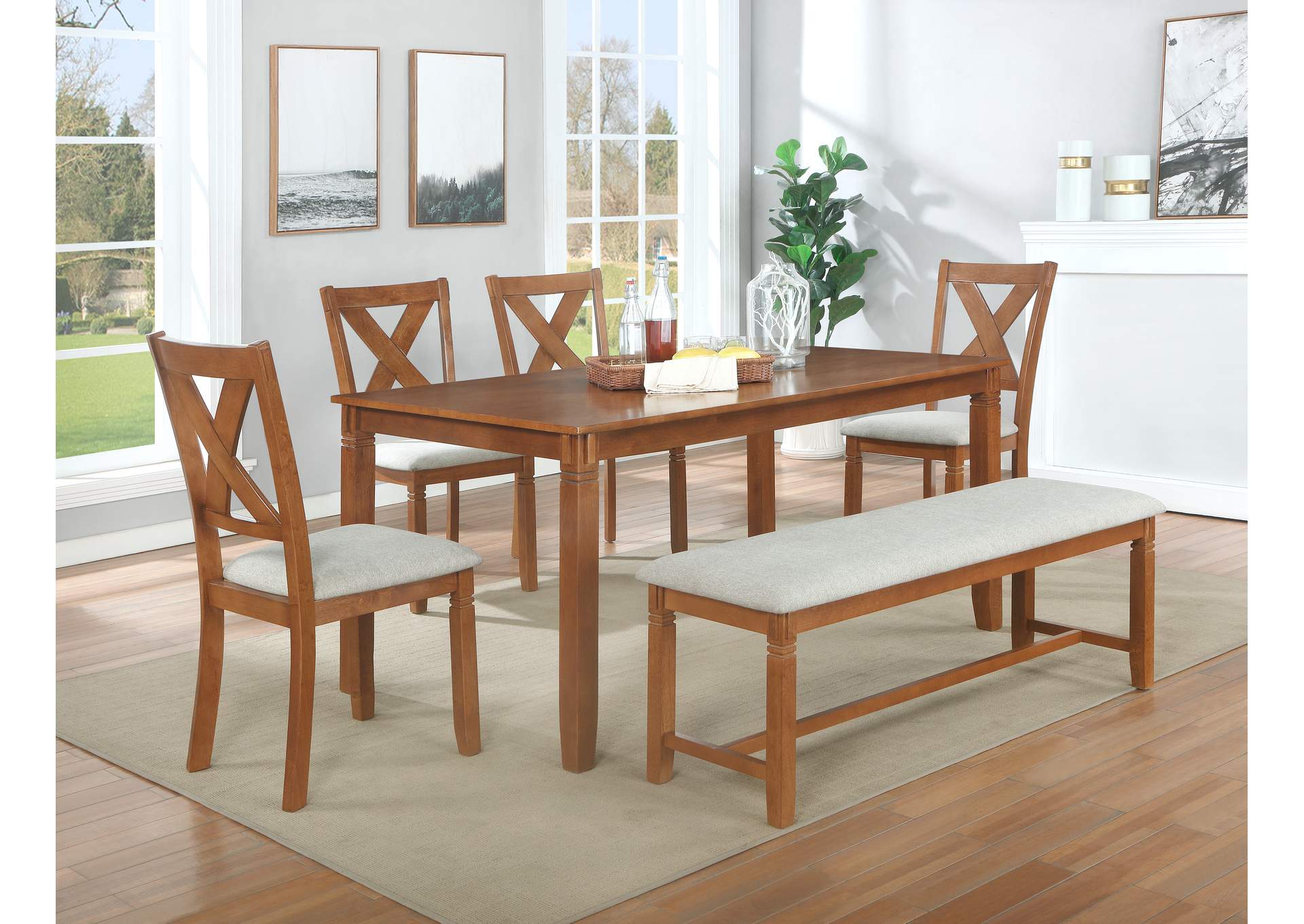 D3339 - 6 In 1 6 Piece Oak Dining Set 6 In 1 image 1