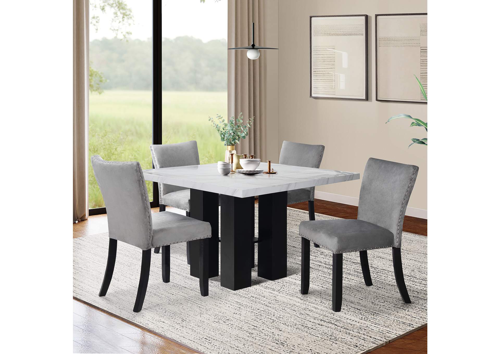 D9596 5 Piece Dining Set With Half Blue And Half Grey Chairs image 1
