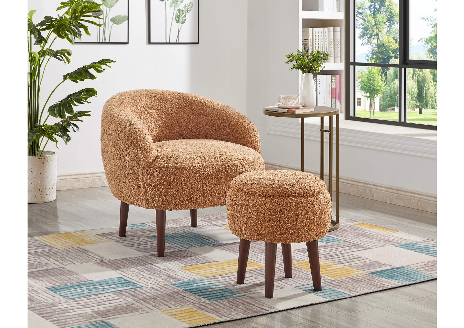 Eac0002 Light Brown Accent Chair With Ottoman