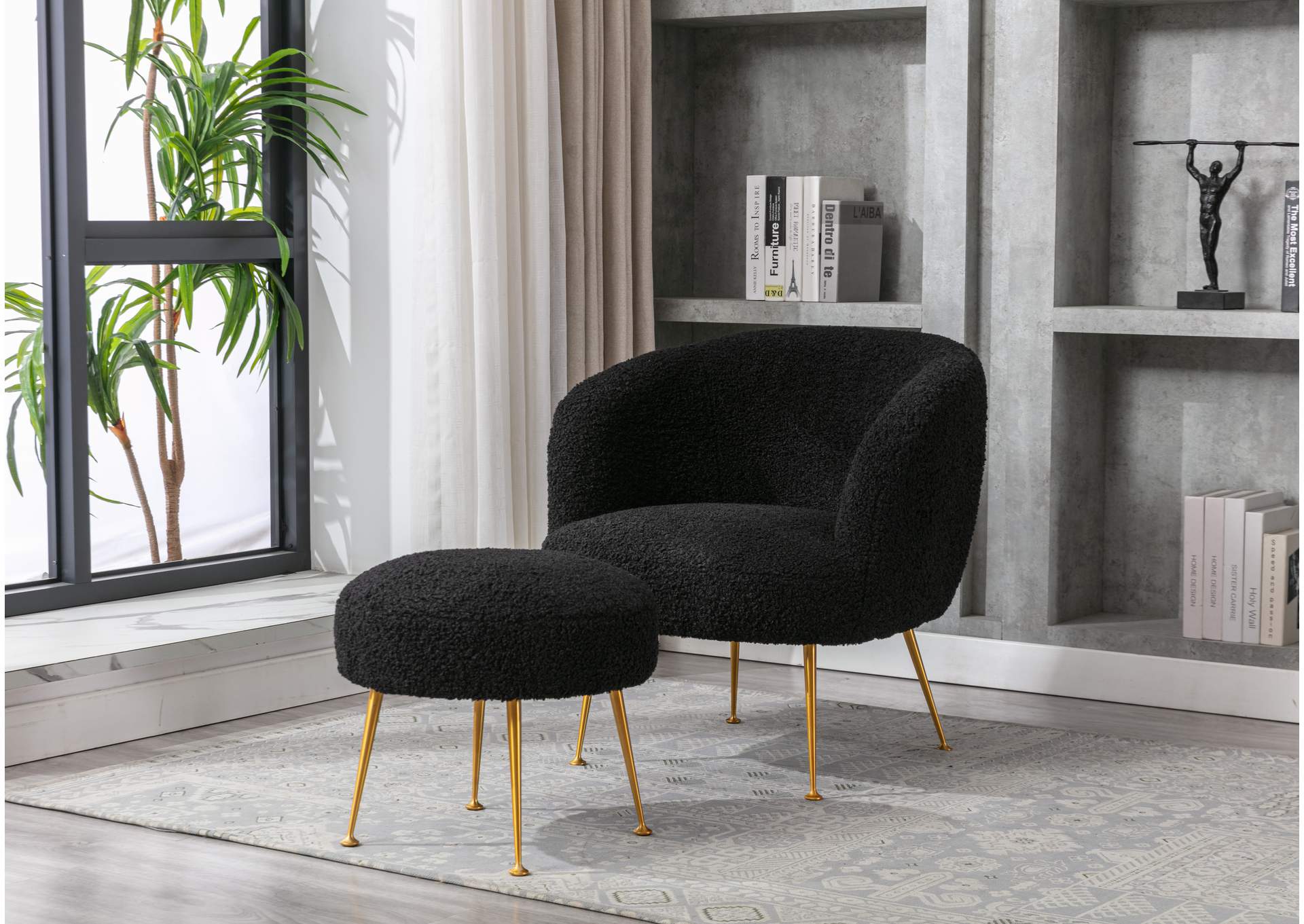 Eco - 001Bk Black Accent Chair With Ottoman image 1