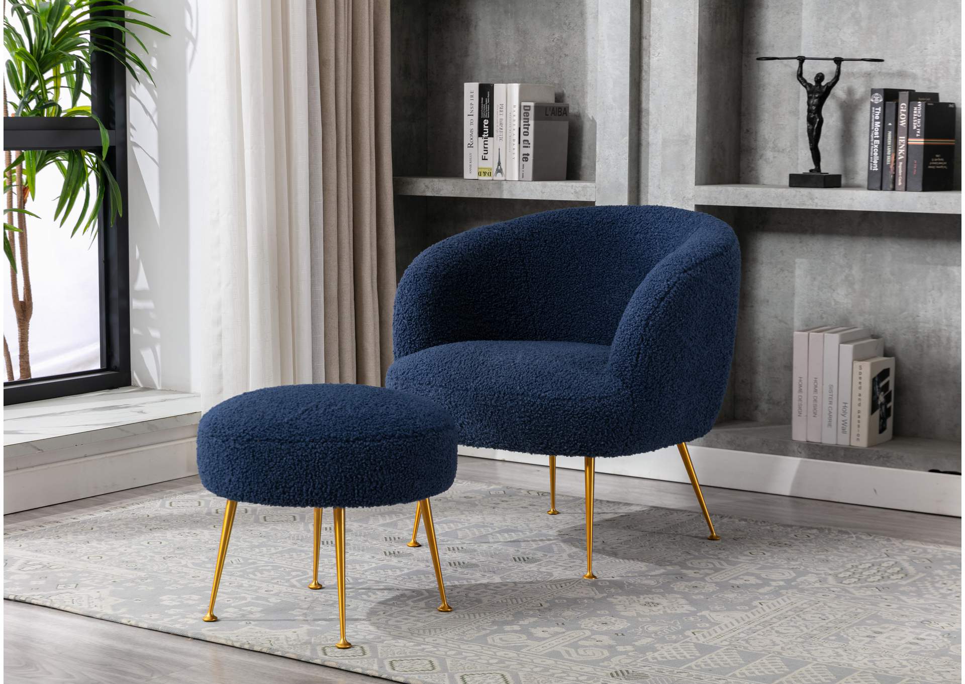 Eco - 001Bu Blue Accent Chair With Ottoman image 1