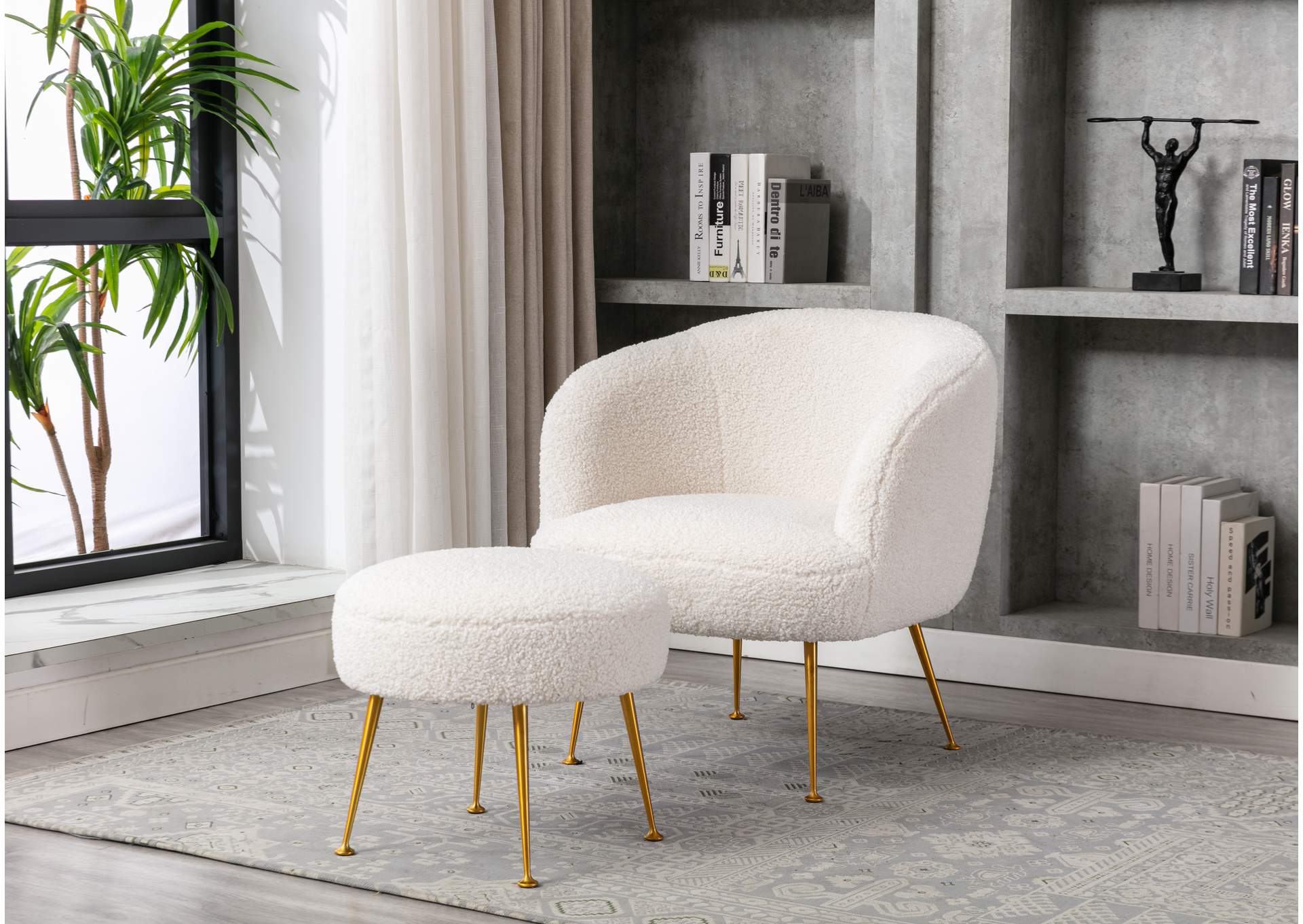 Eco - 001W Cream White Accent Chair With Ottoman image 1