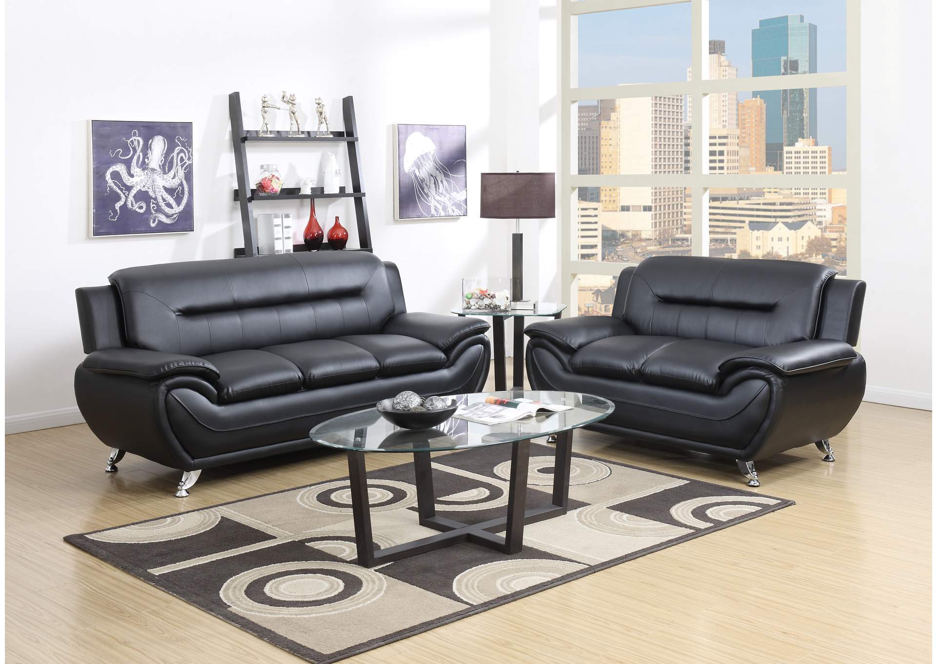 U2701 Black Faux Leather Loveseat image 1