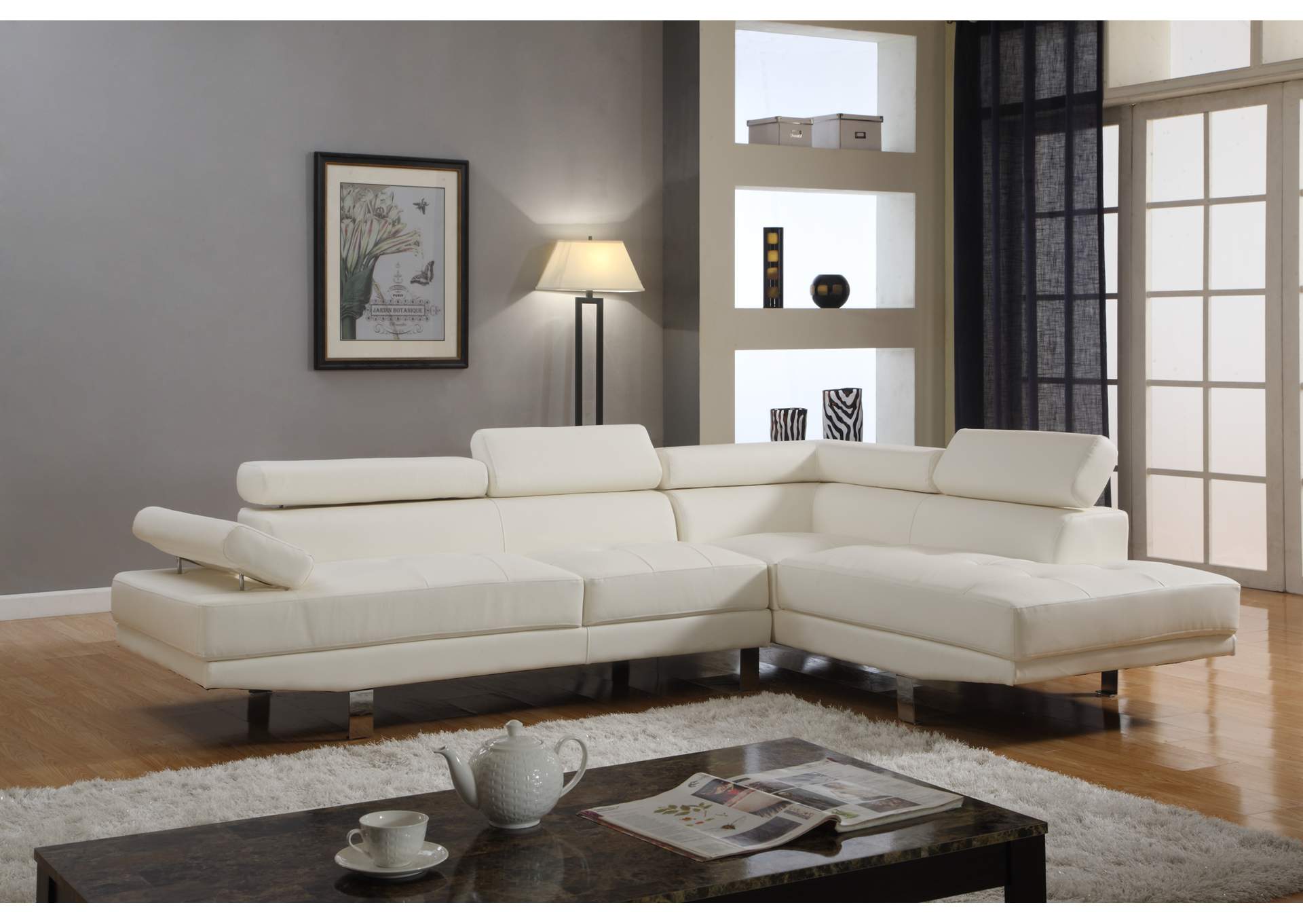U7101 White Faux Leather Sectional Sofa Set image 1