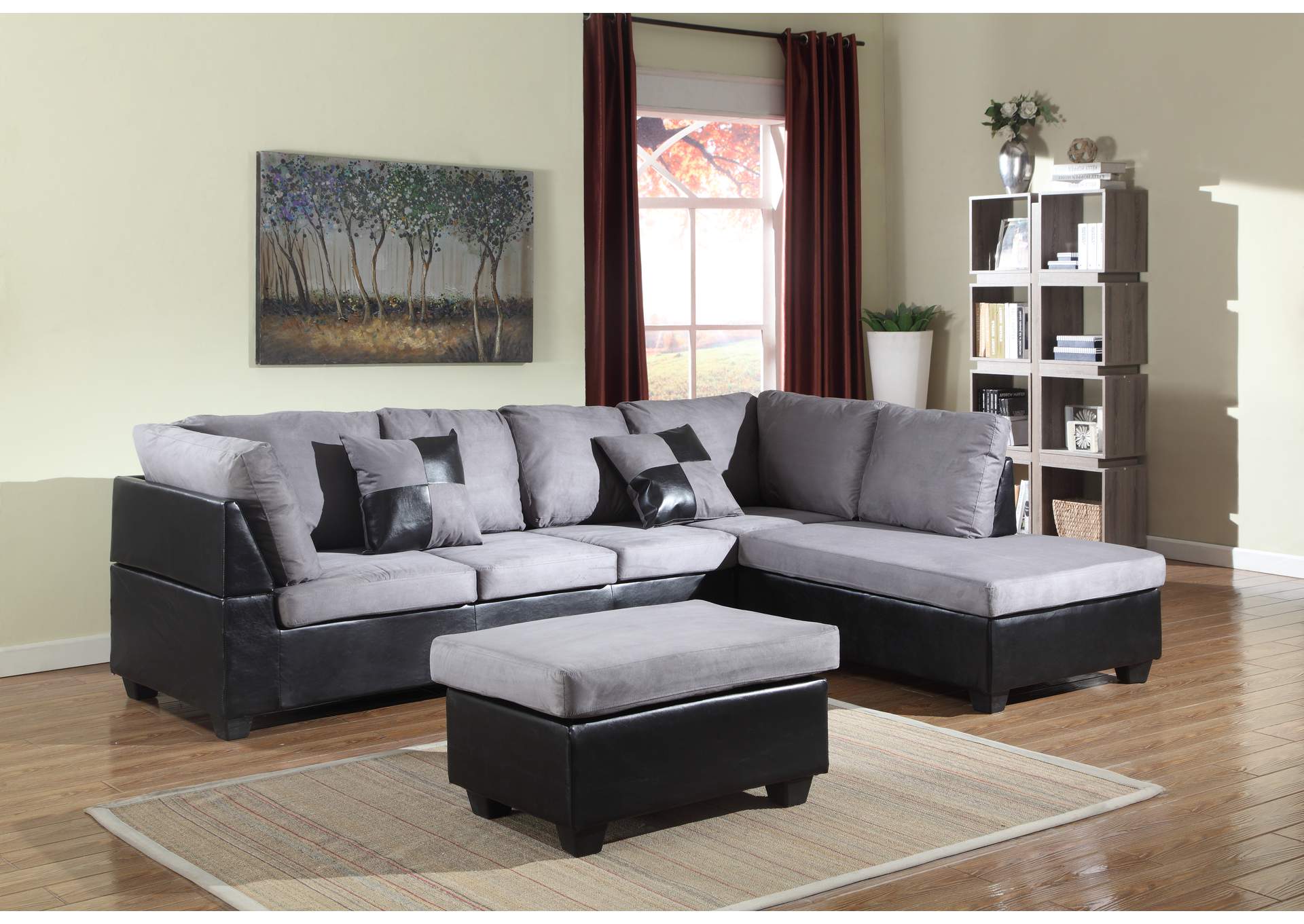 U5014 Grey - Black Sectional Chaise image 1