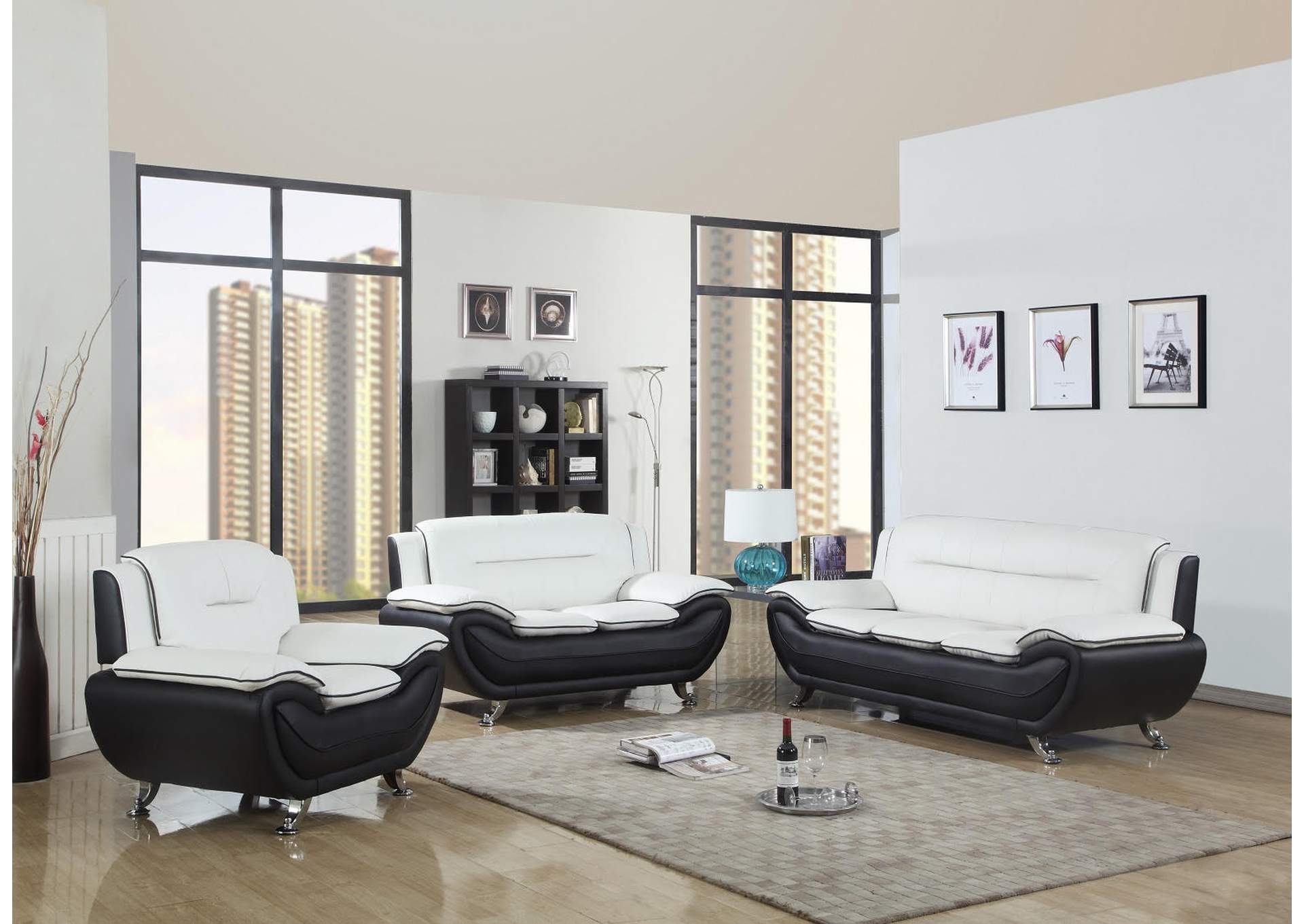 U2706 White On Black Sofa And Loveseat image 1
