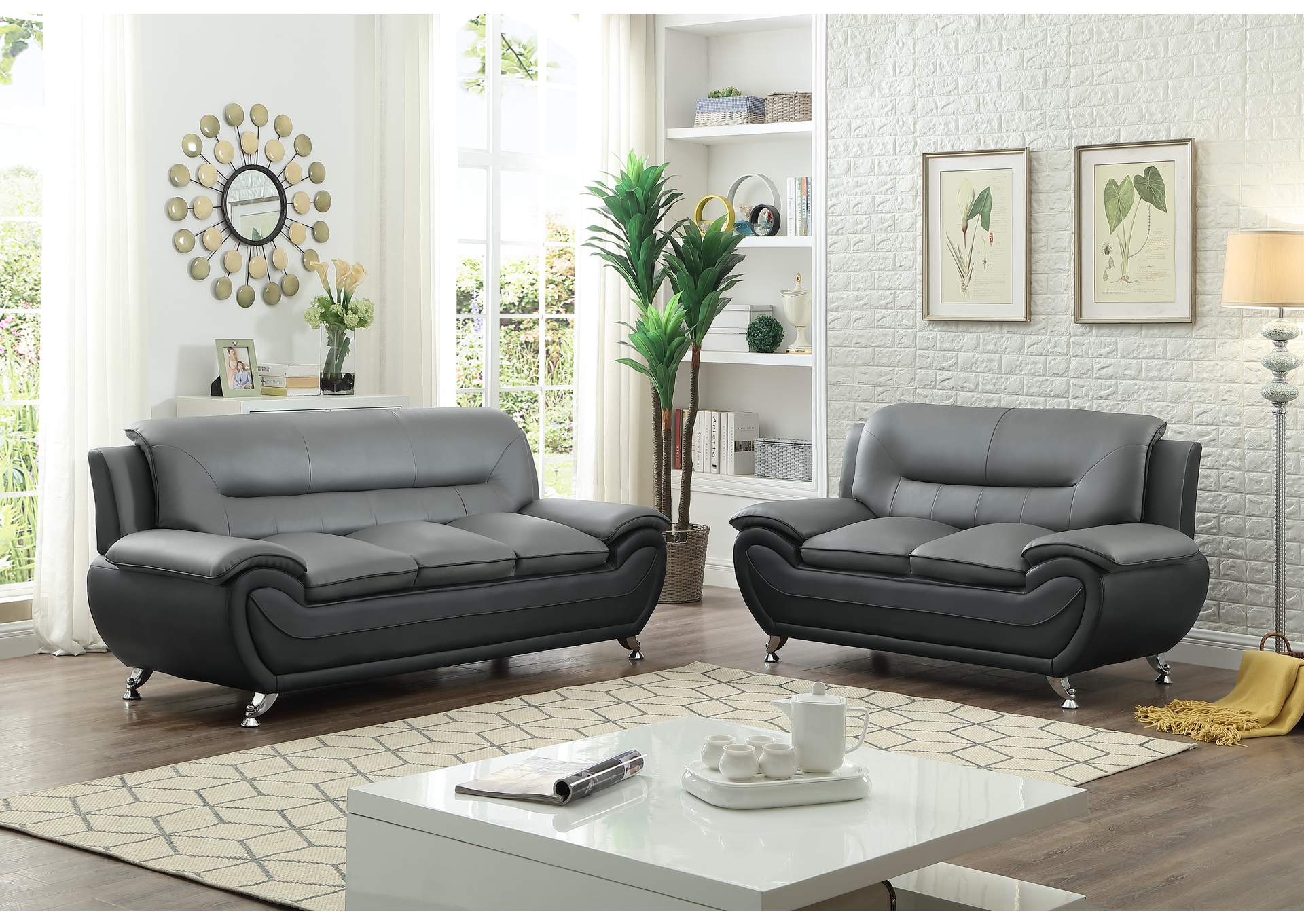 U2708 Grey On Black Sofa, Loveseat And Chair