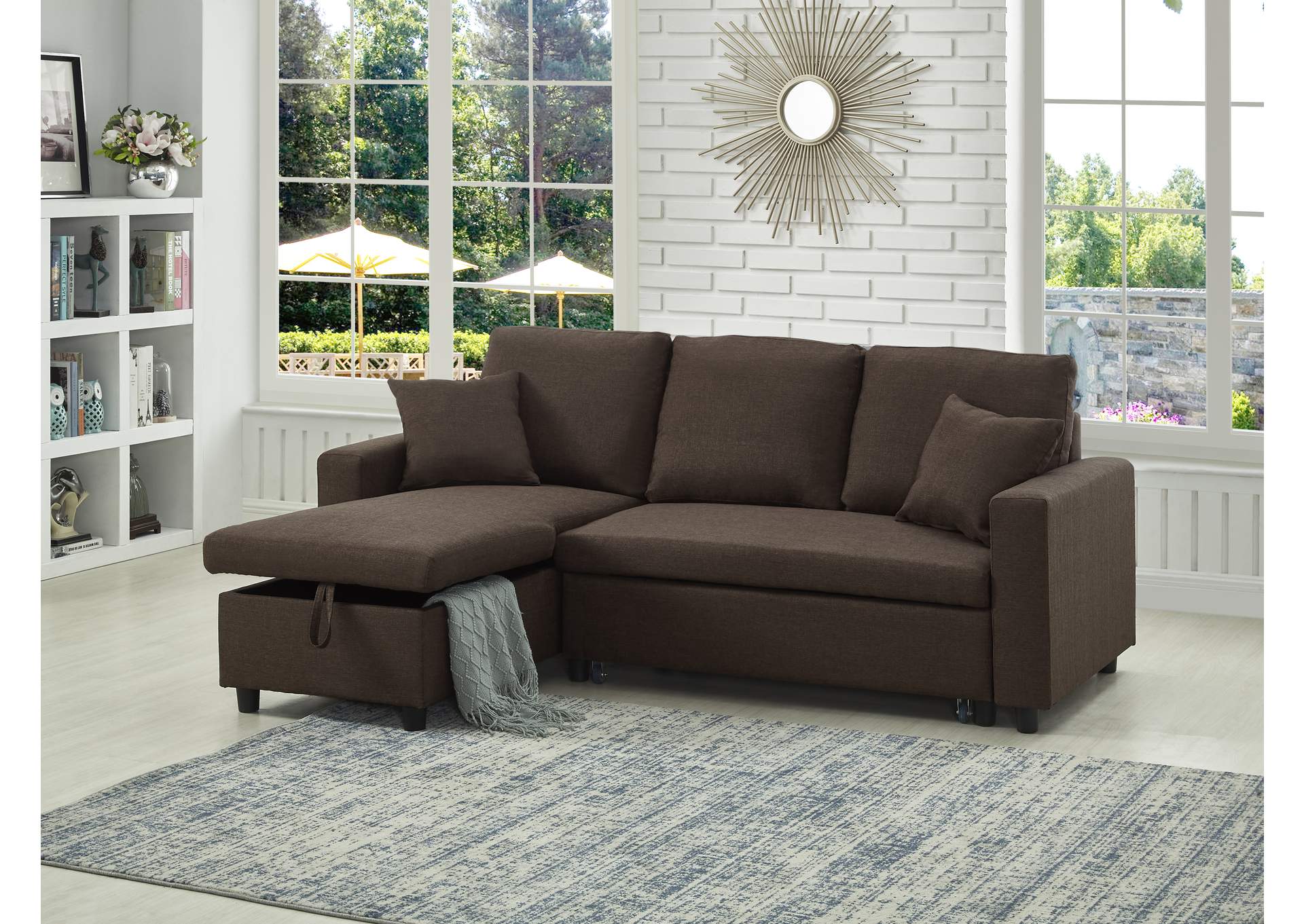 U320 Brown Linen Convertible Chaise image 1