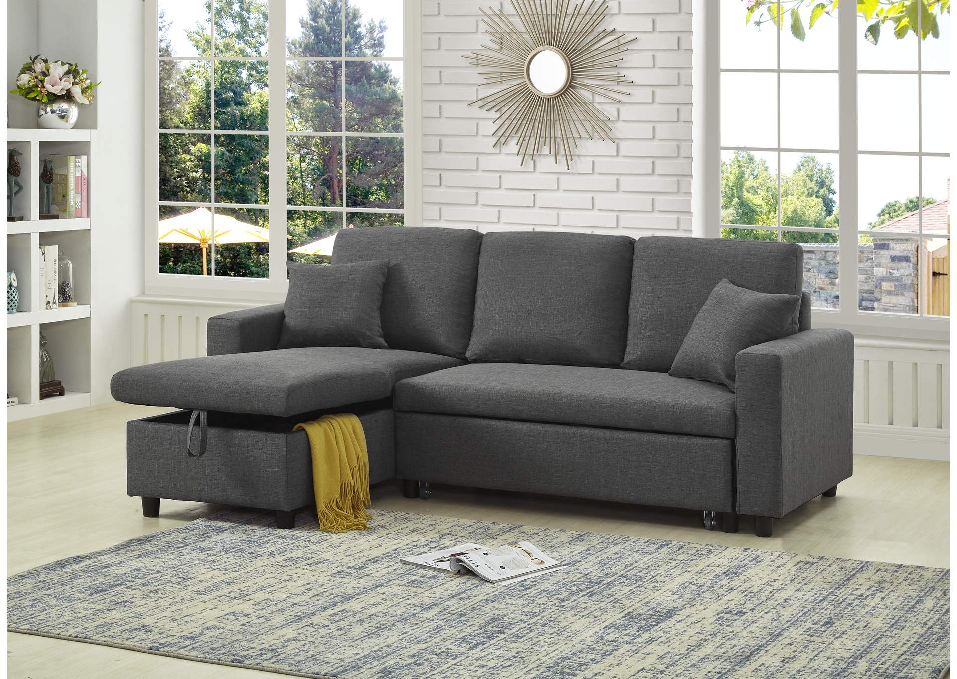 U321 Grey Linen Convertible Sofa image 1