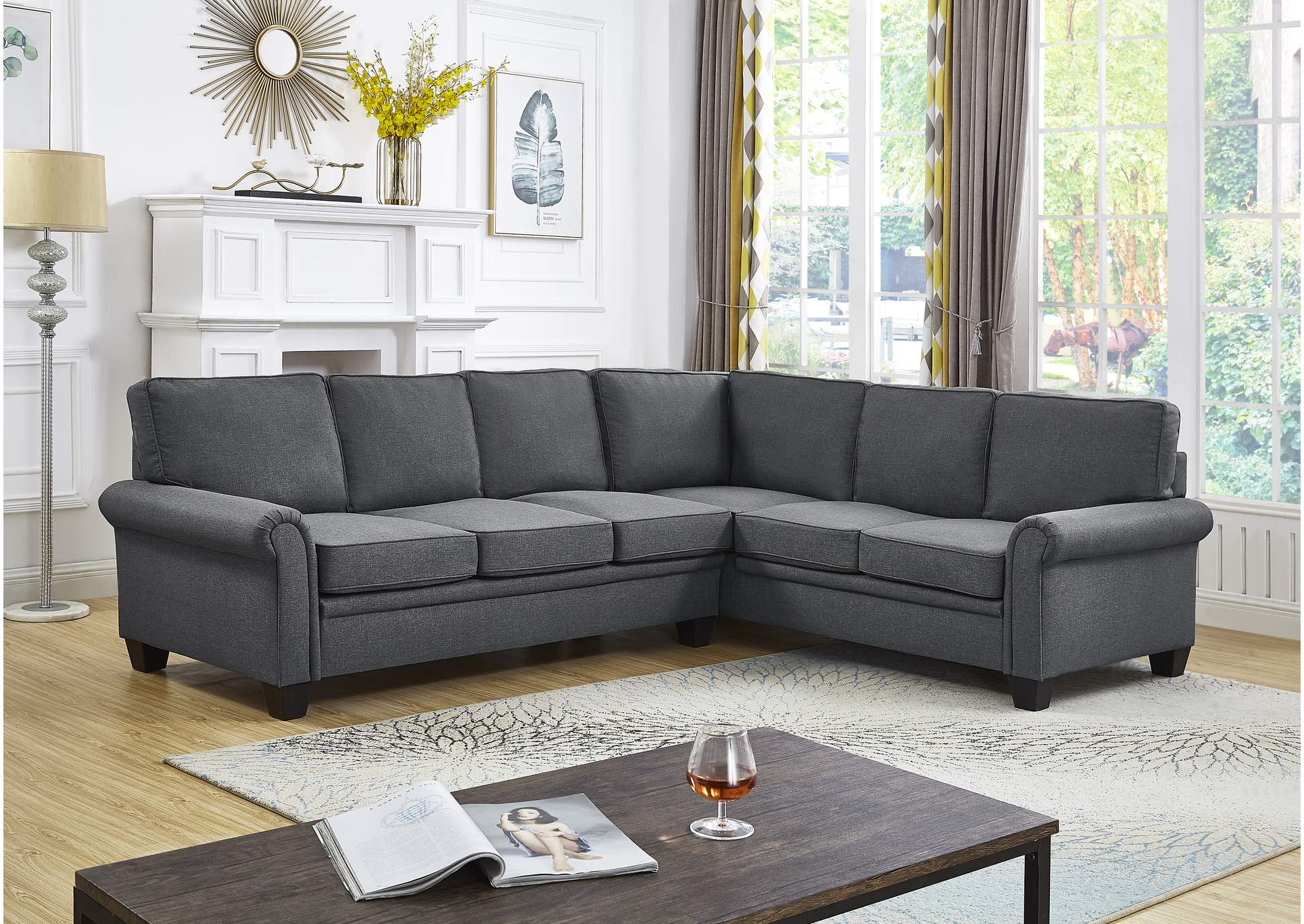 U5035 Grey Linen Sectional Sofa image 1